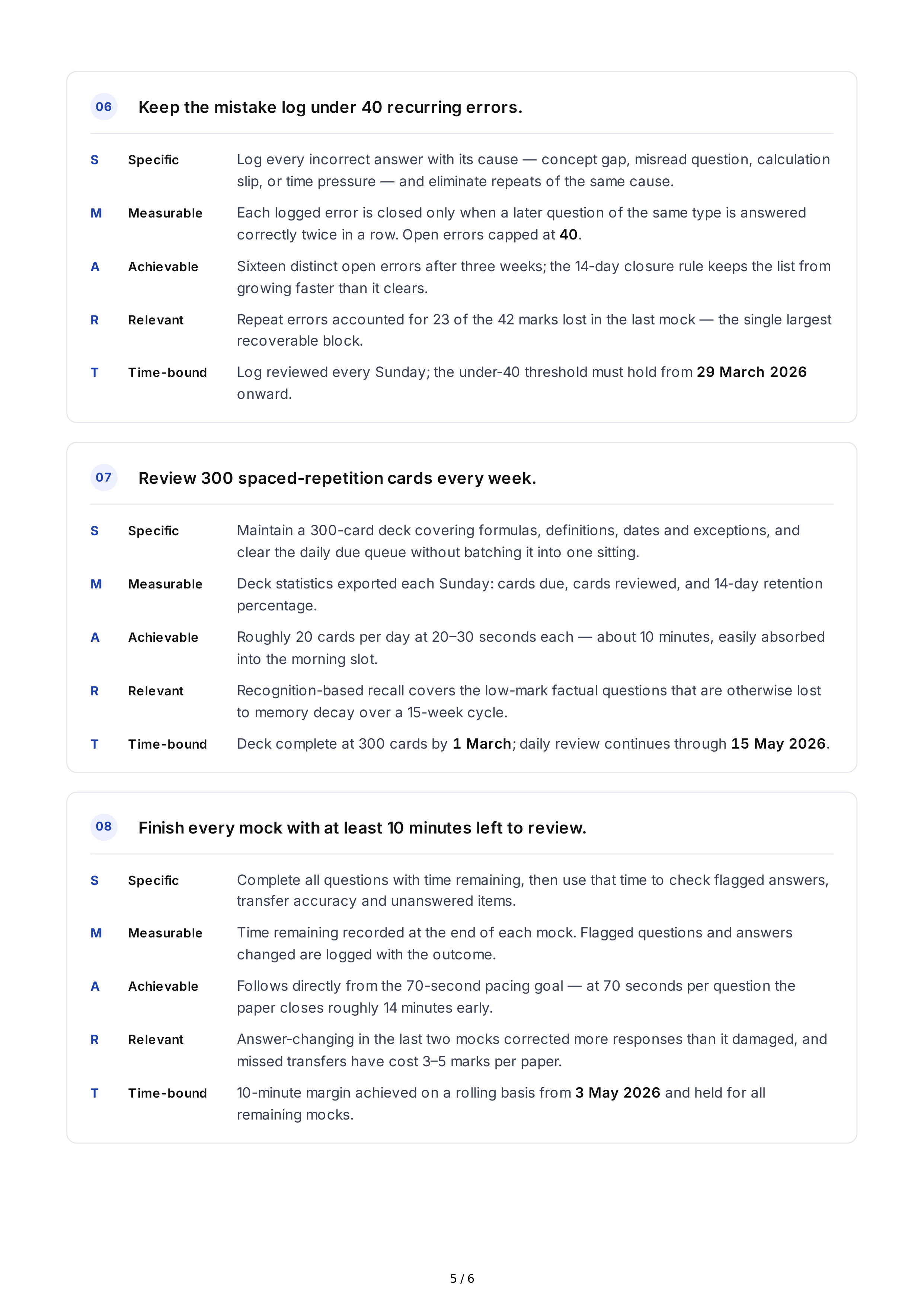SMART Exam Preparation Goals — page 5
