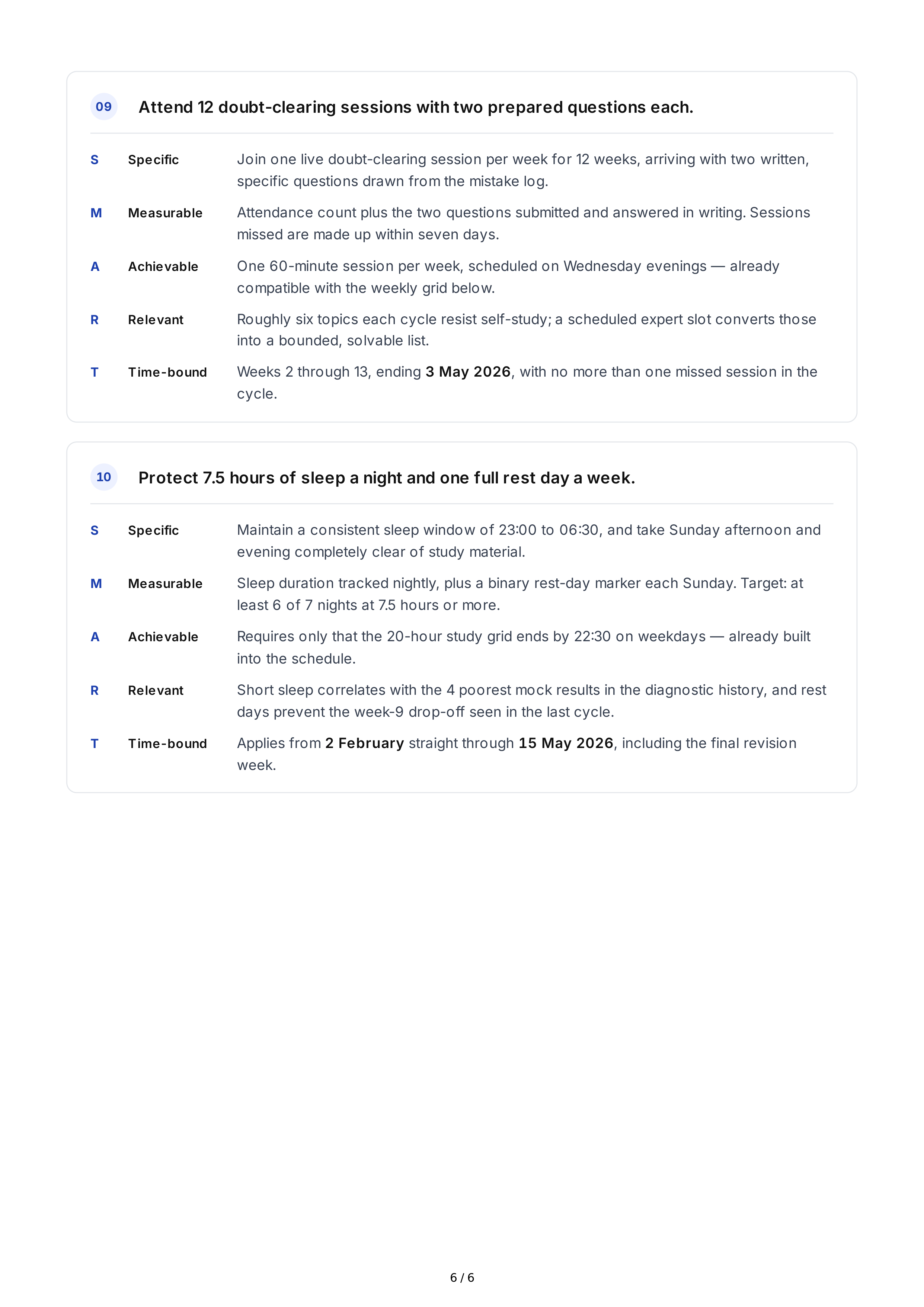 SMART Exam Preparation Goals — page 6