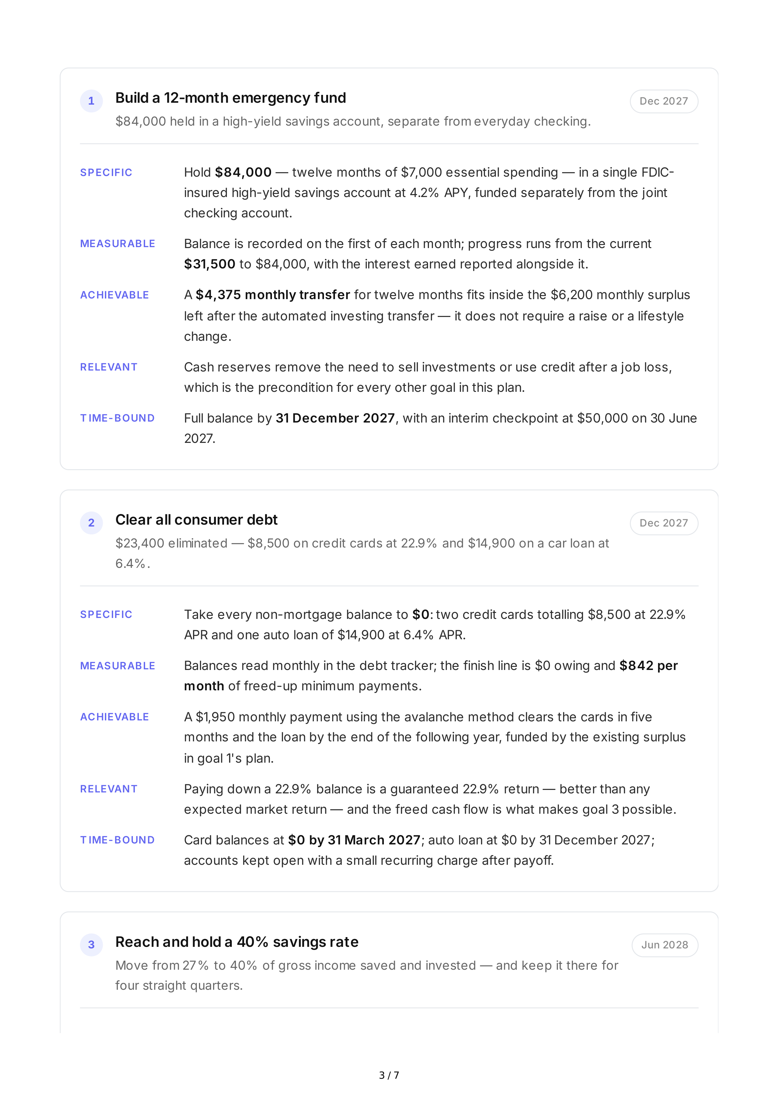 SMART Financial Independence Goals — page 3