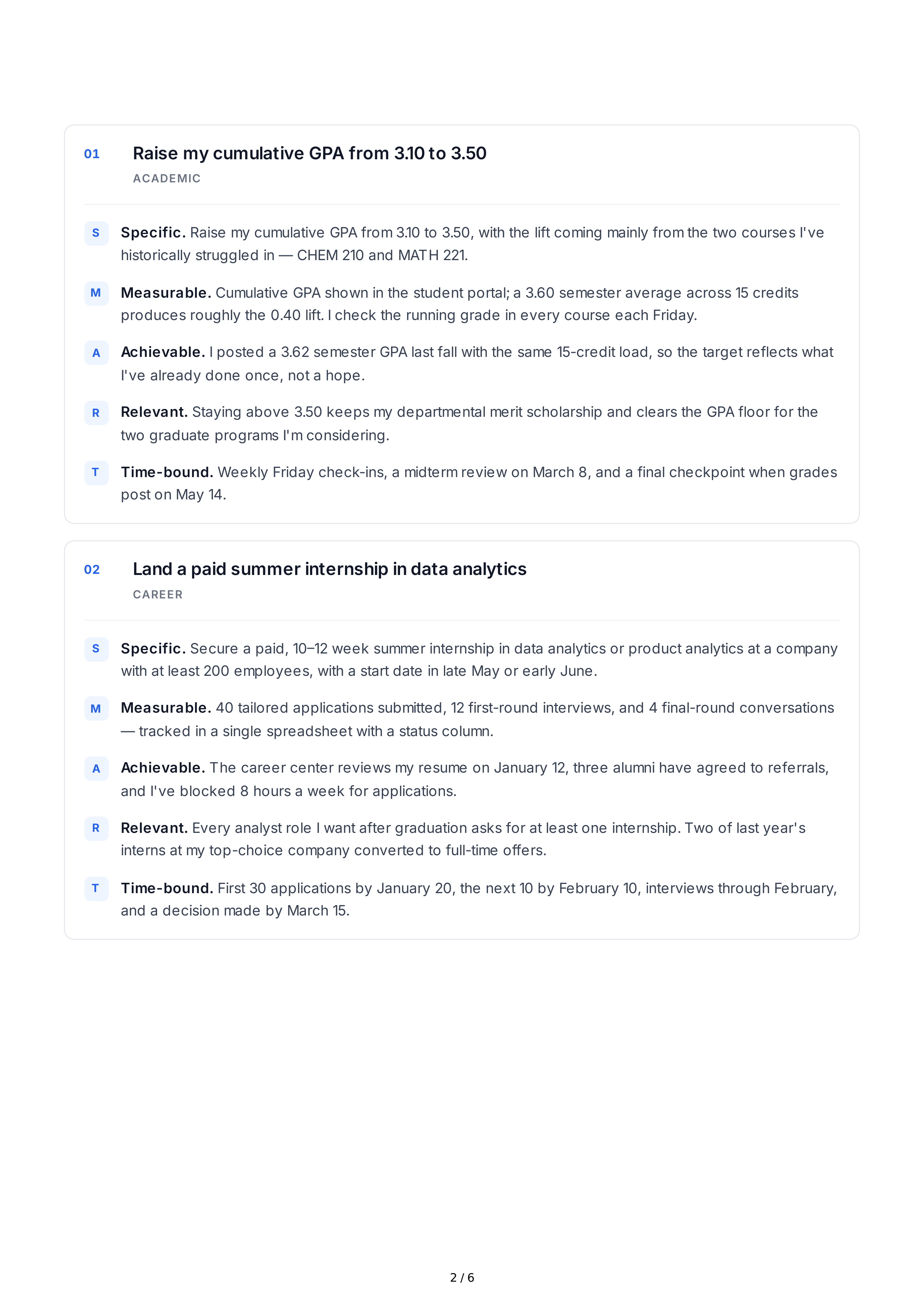 SMART Goals for College Students — page 2
