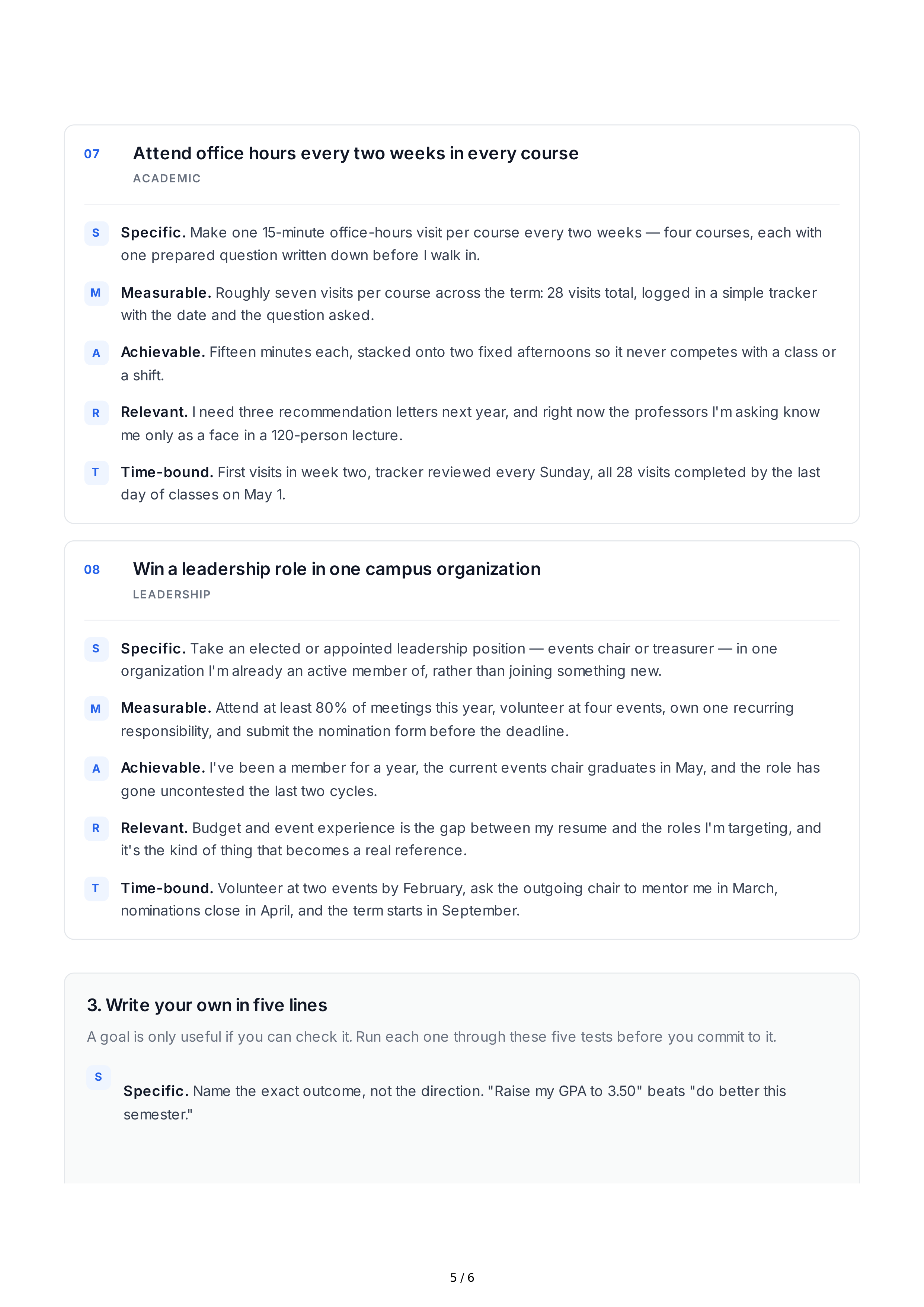 SMART Goals for College Students — page 5