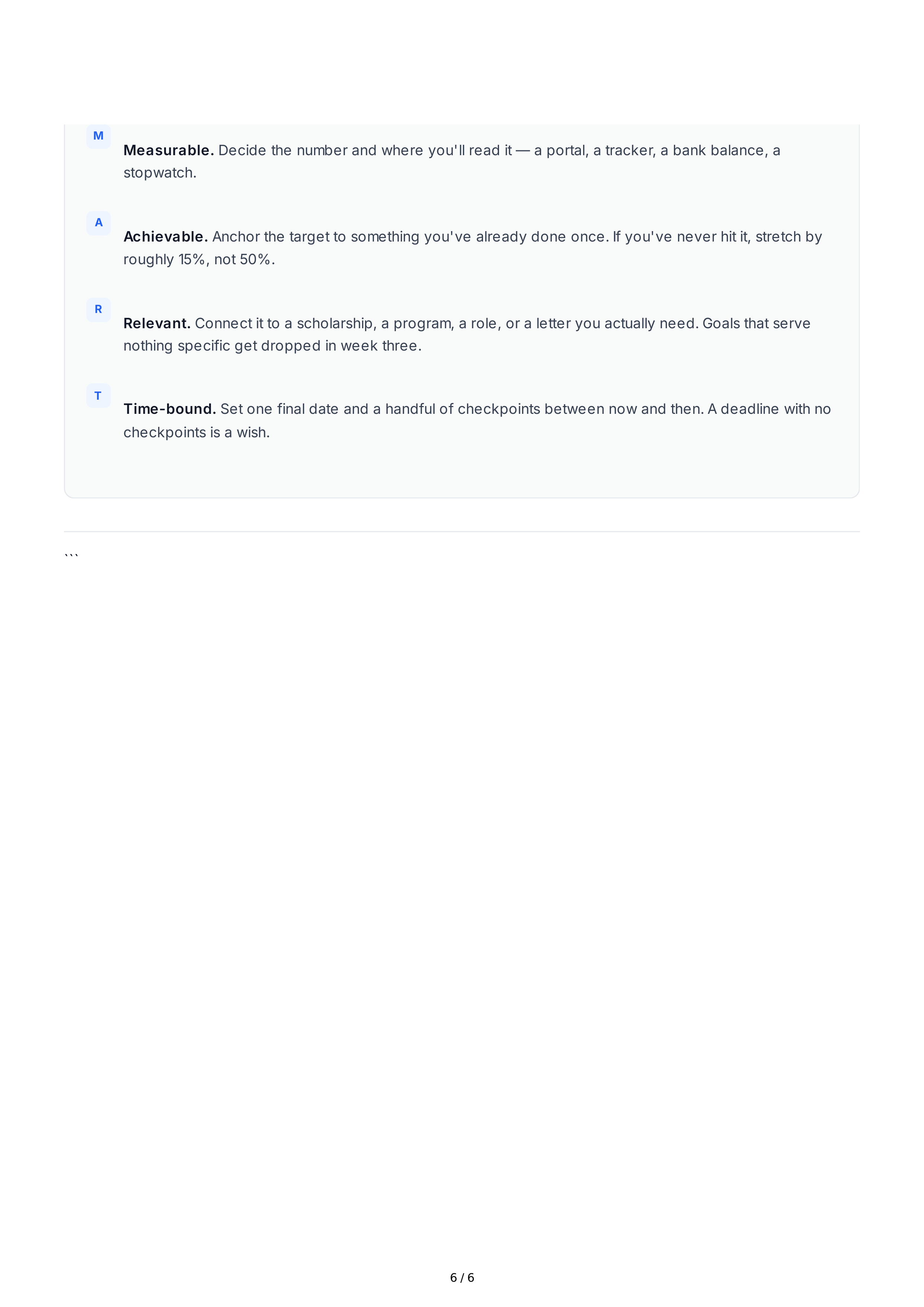 SMART Goals for College Students — page 6