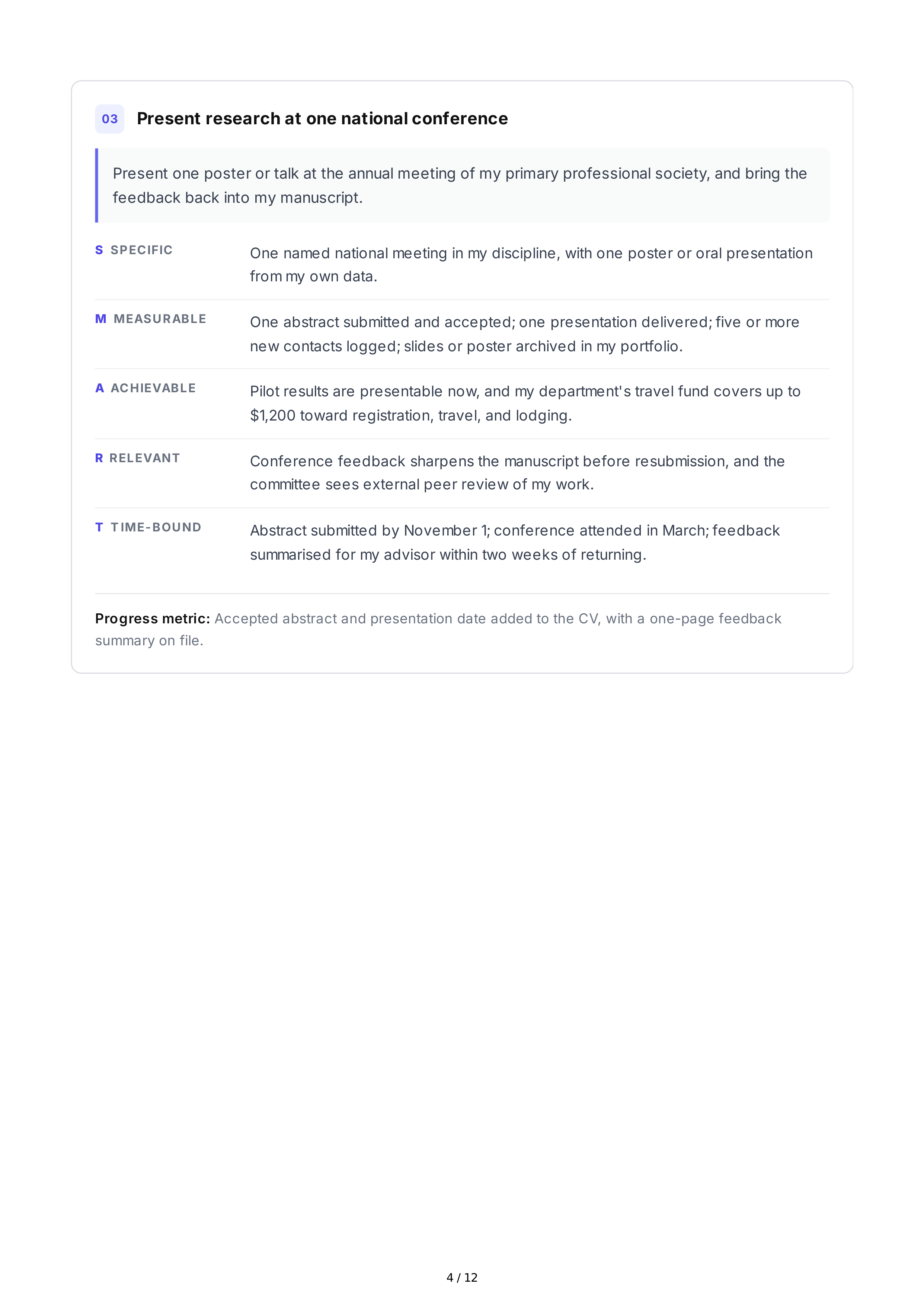 SMART Goals for Graduate Students — page 4