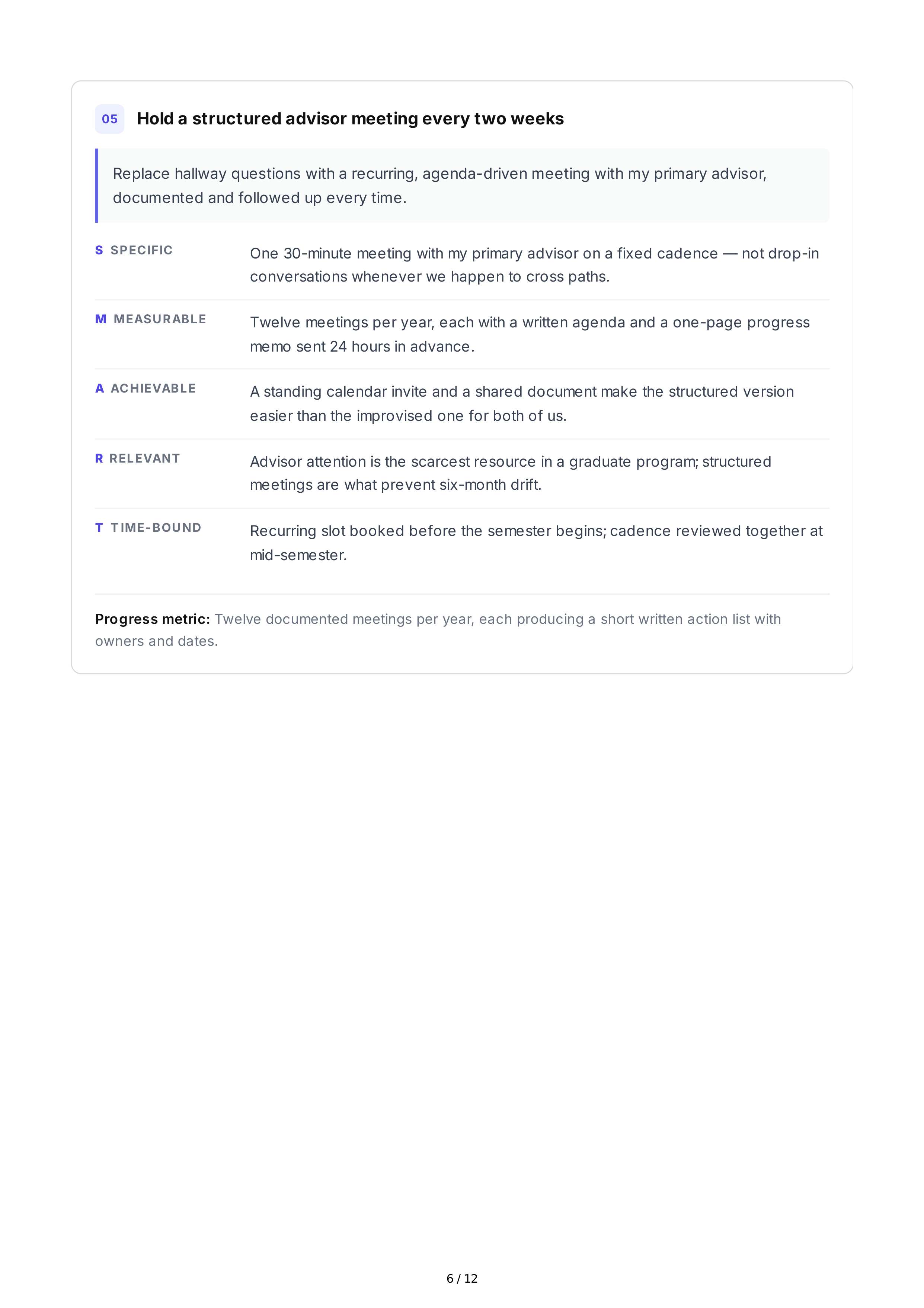 SMART Goals for Graduate Students — page 6