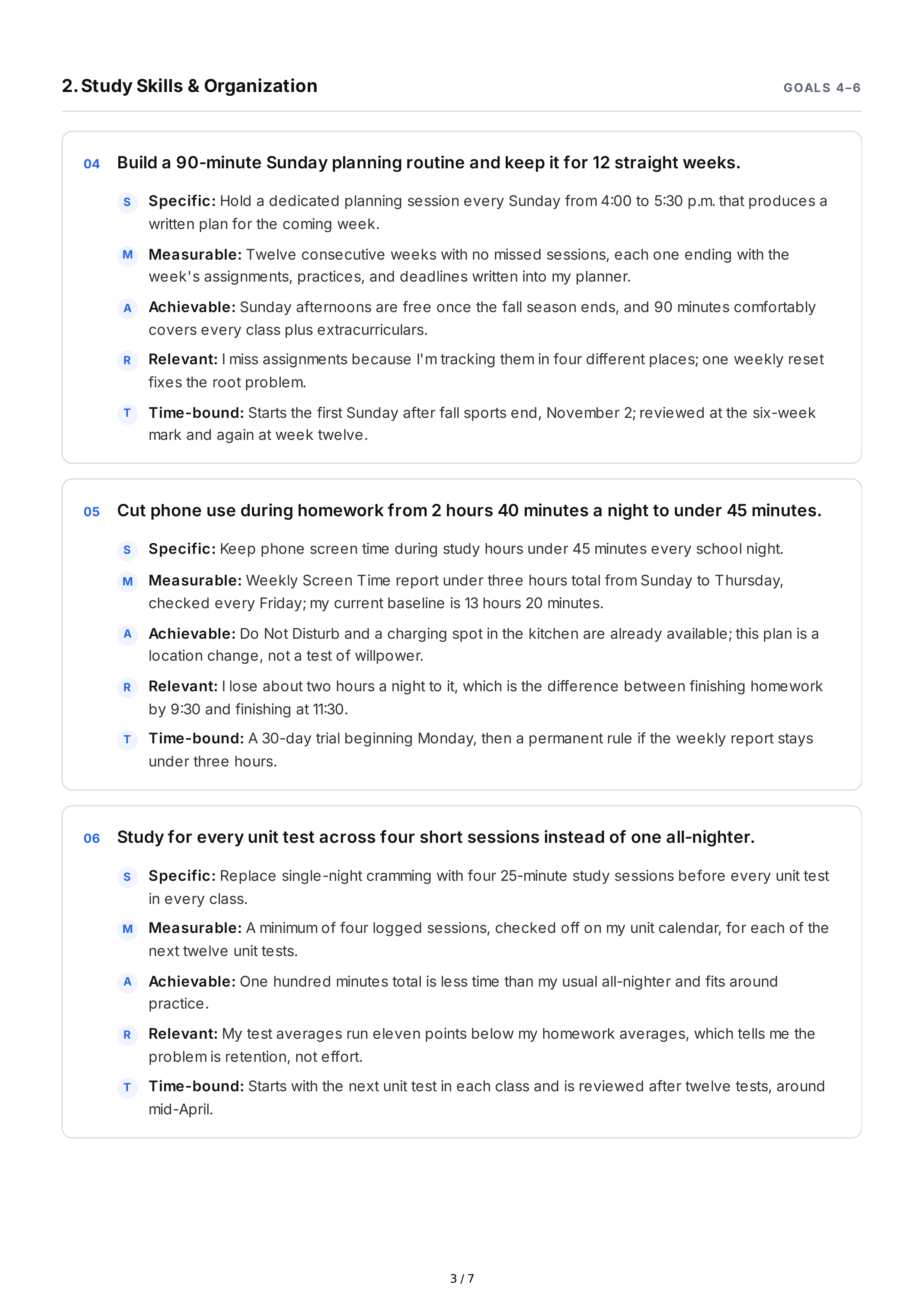 SMART Goals for High School Students — page 3