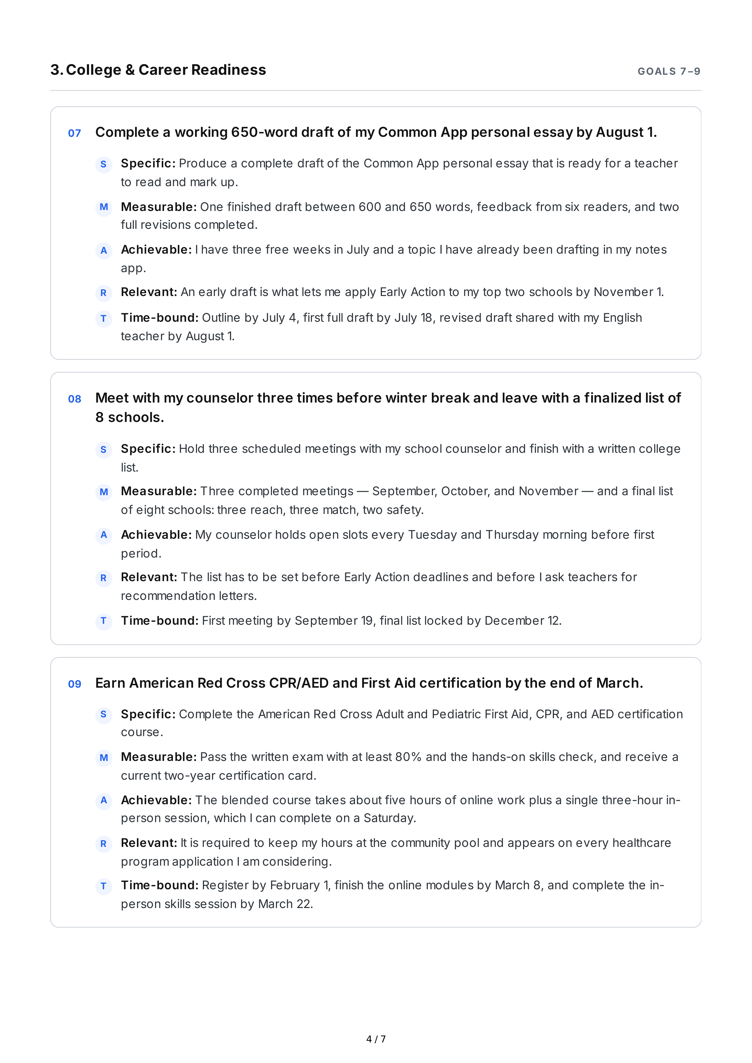 SMART Goals for High School Students — page 4