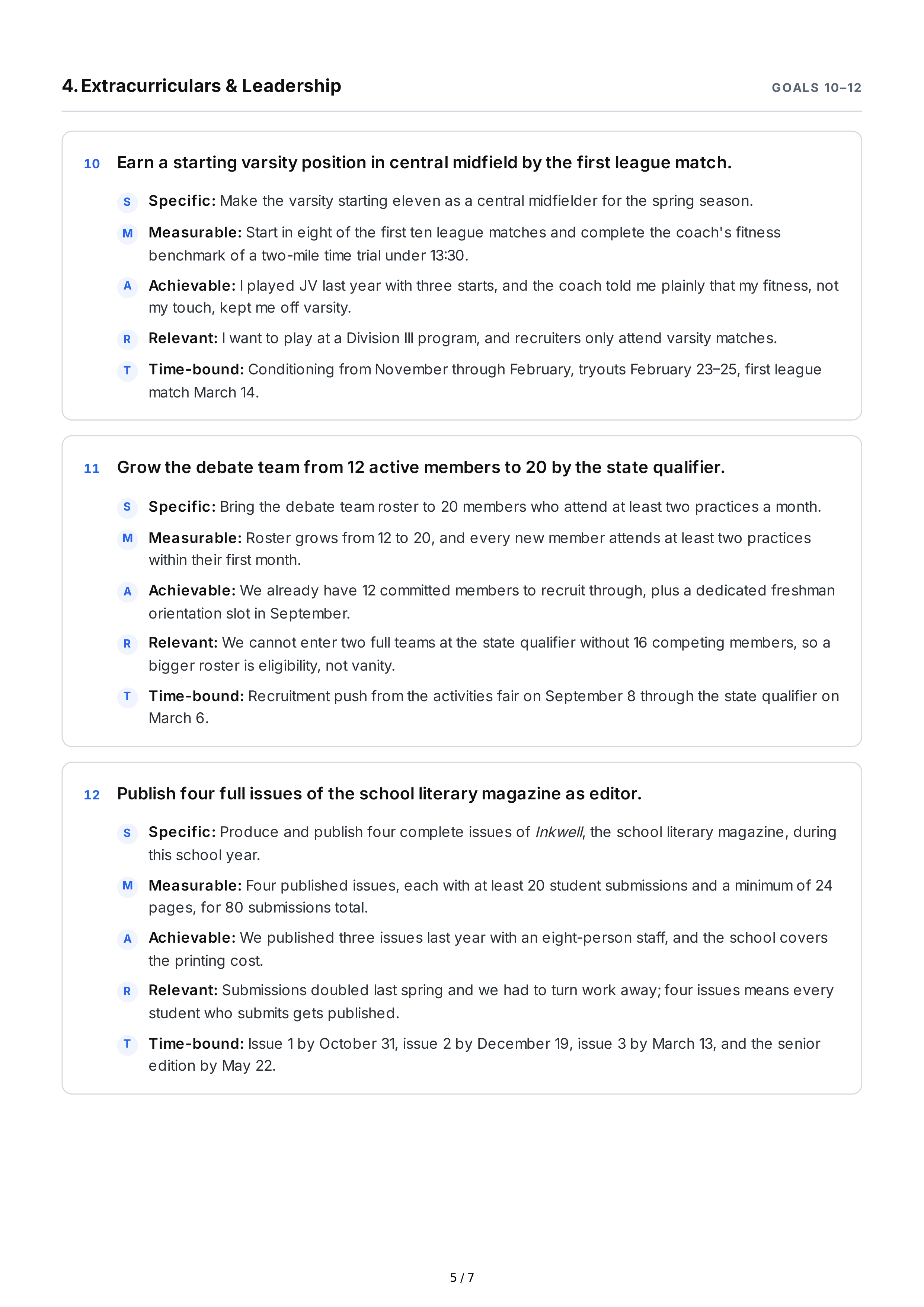 SMART Goals for High School Students — page 5