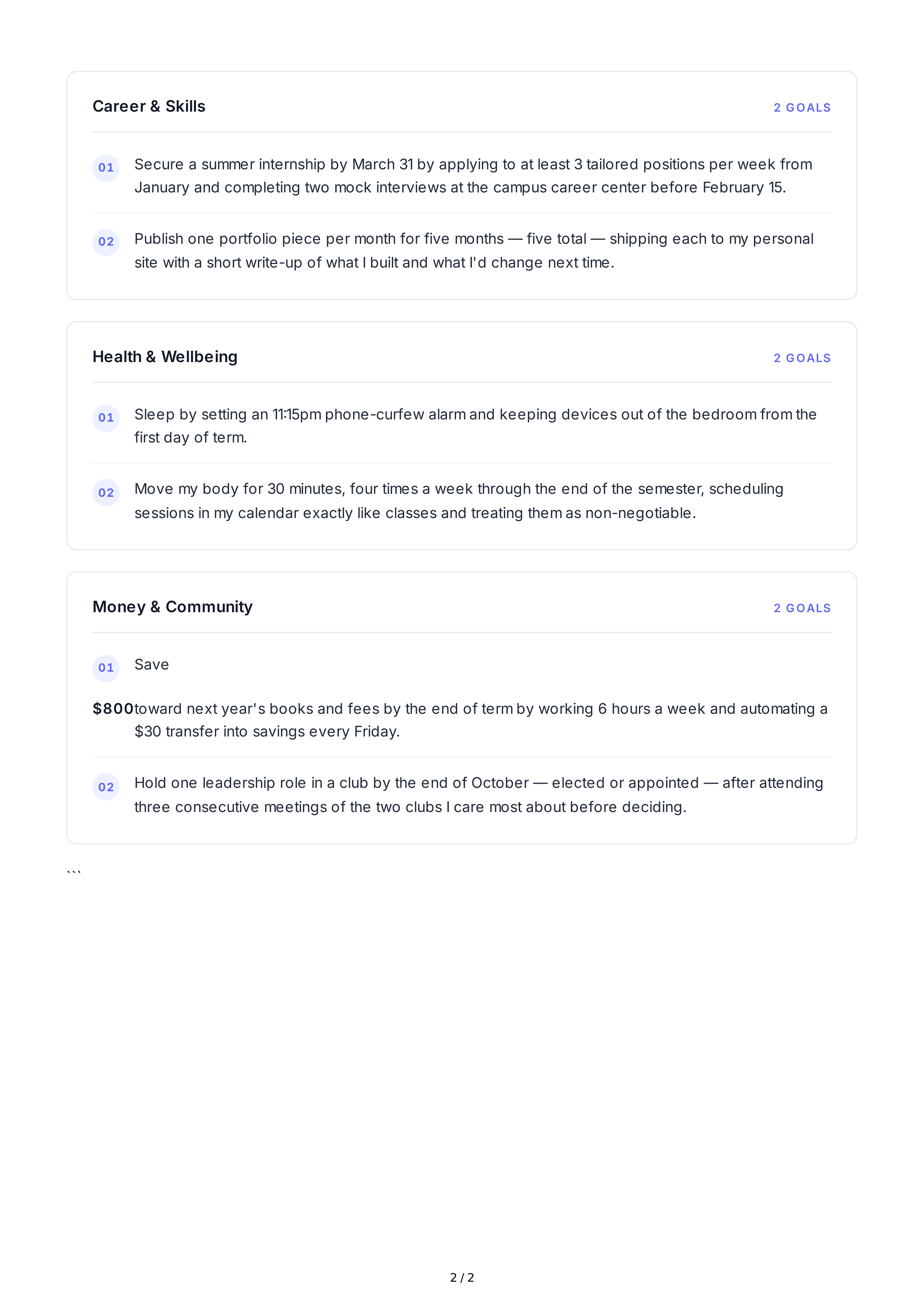 SMART Goals for Students — page 2