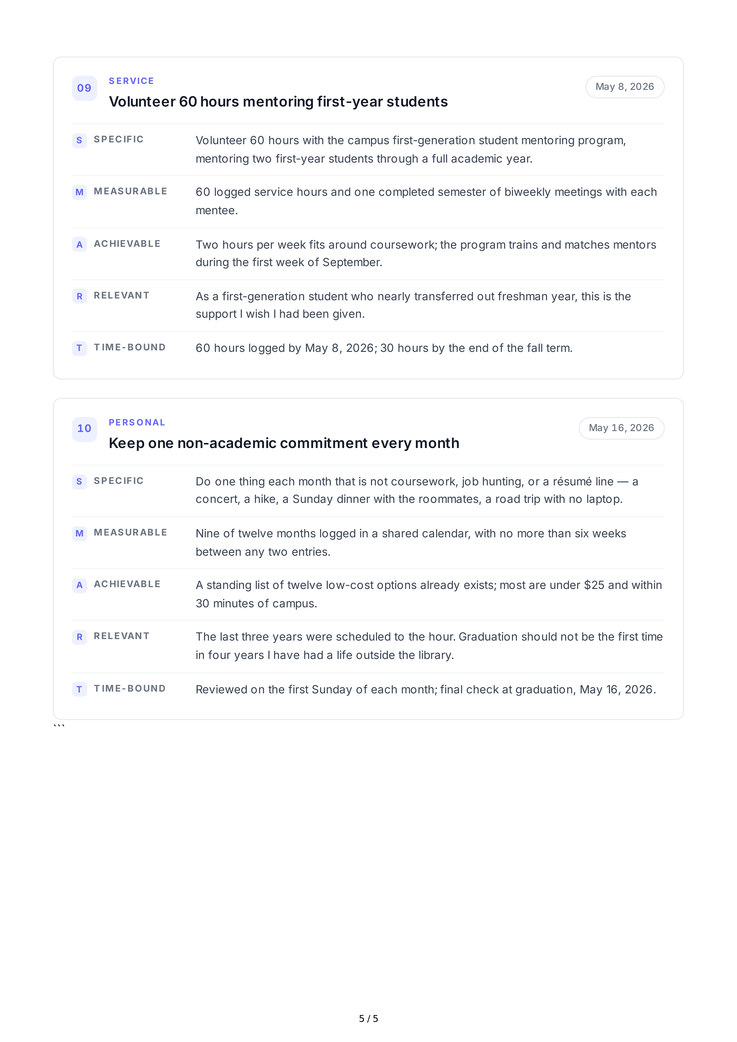 SMART Graduation Goals — page 5