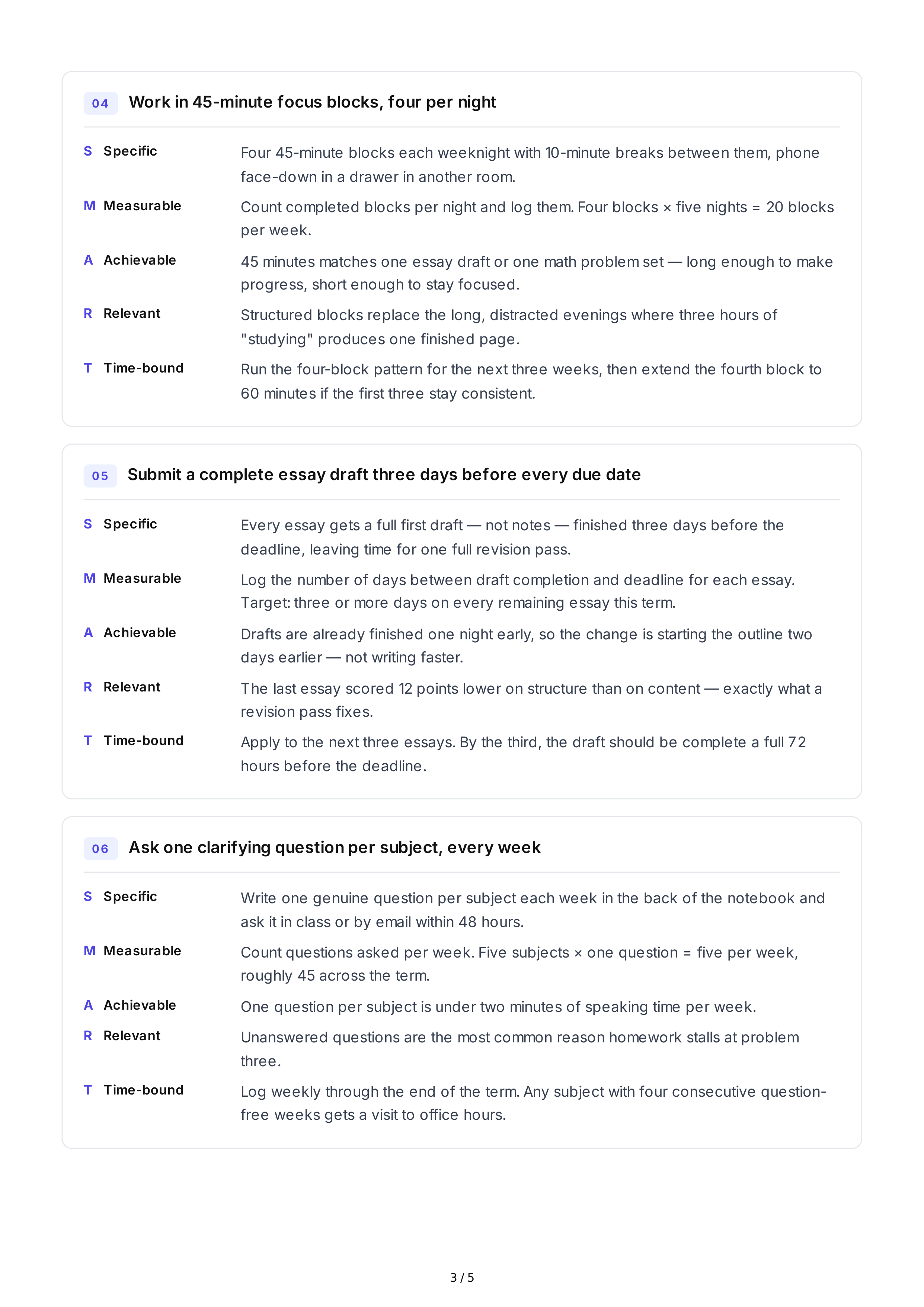 SMART Homework Goals — page 3