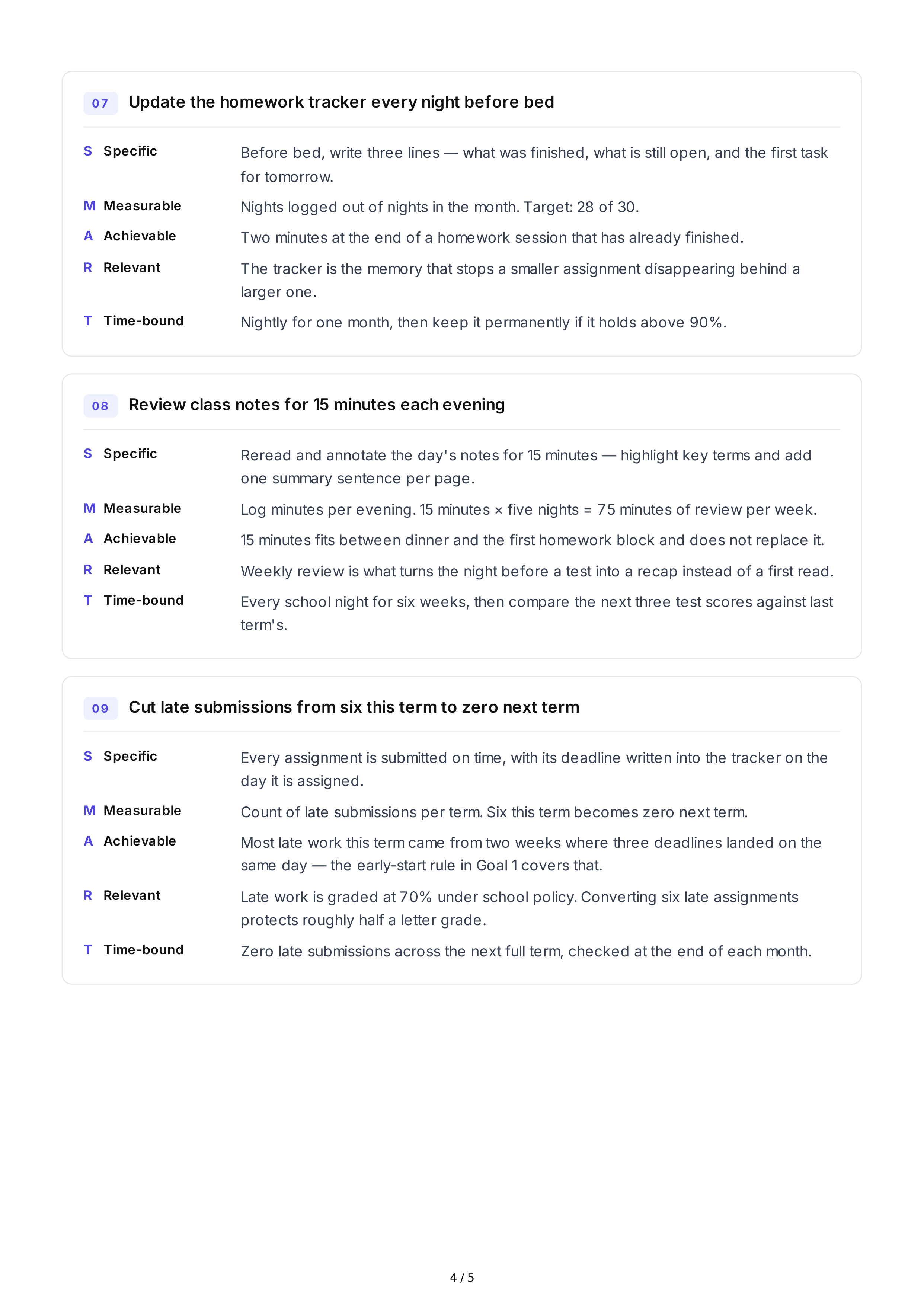 SMART Homework Goals — page 4