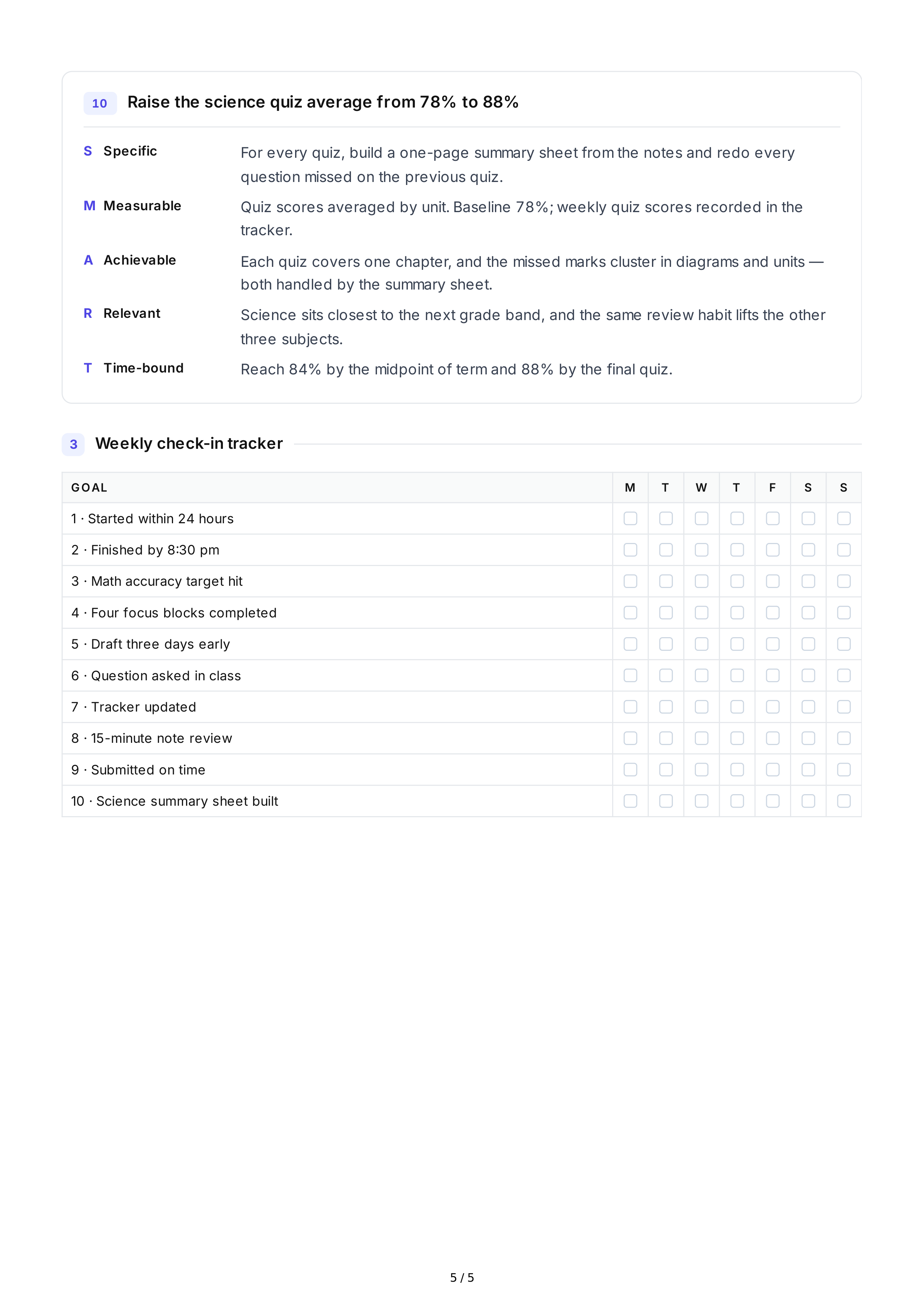 SMART Homework Goals — page 5