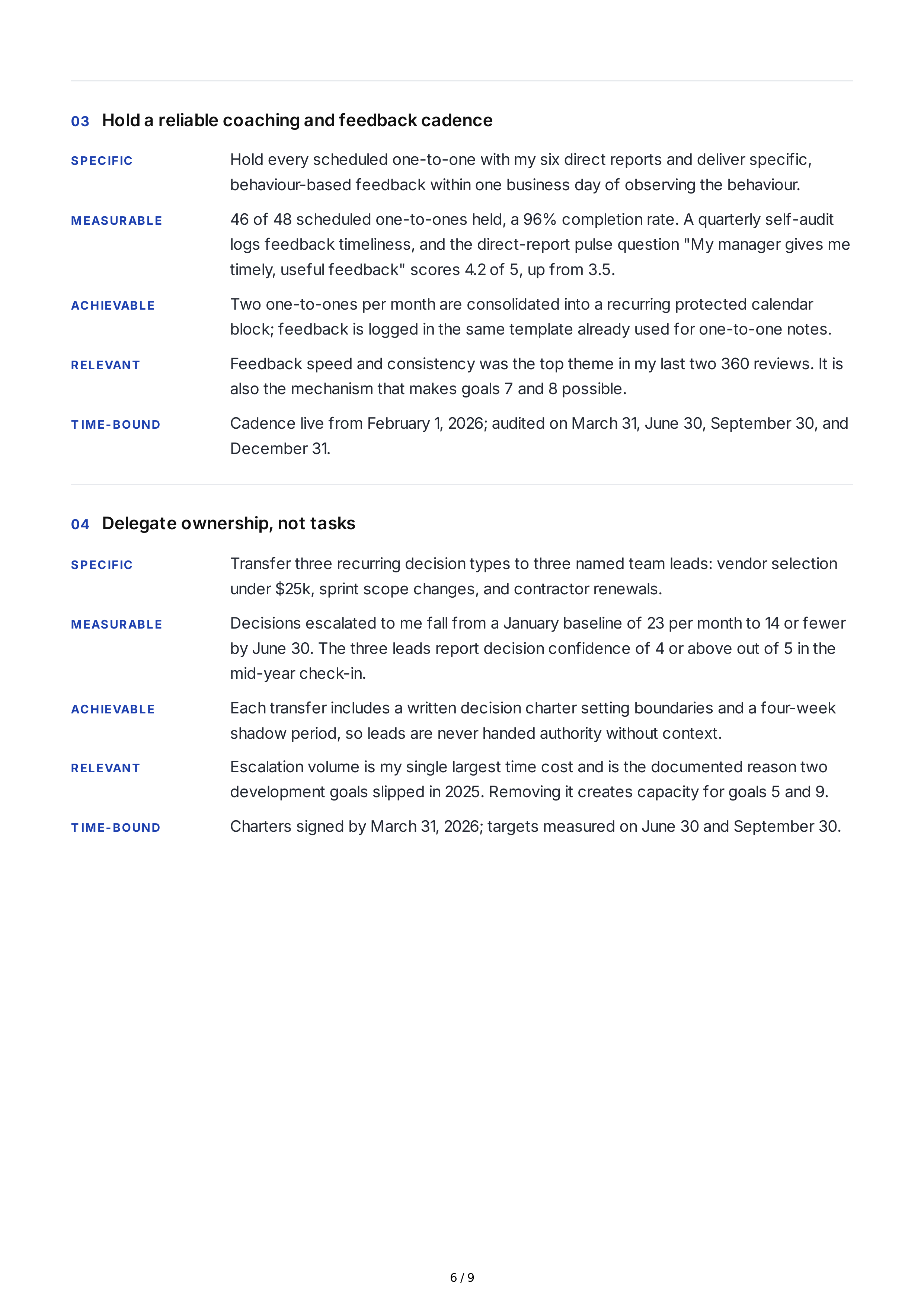 SMART Leadership Development Goals — page 6