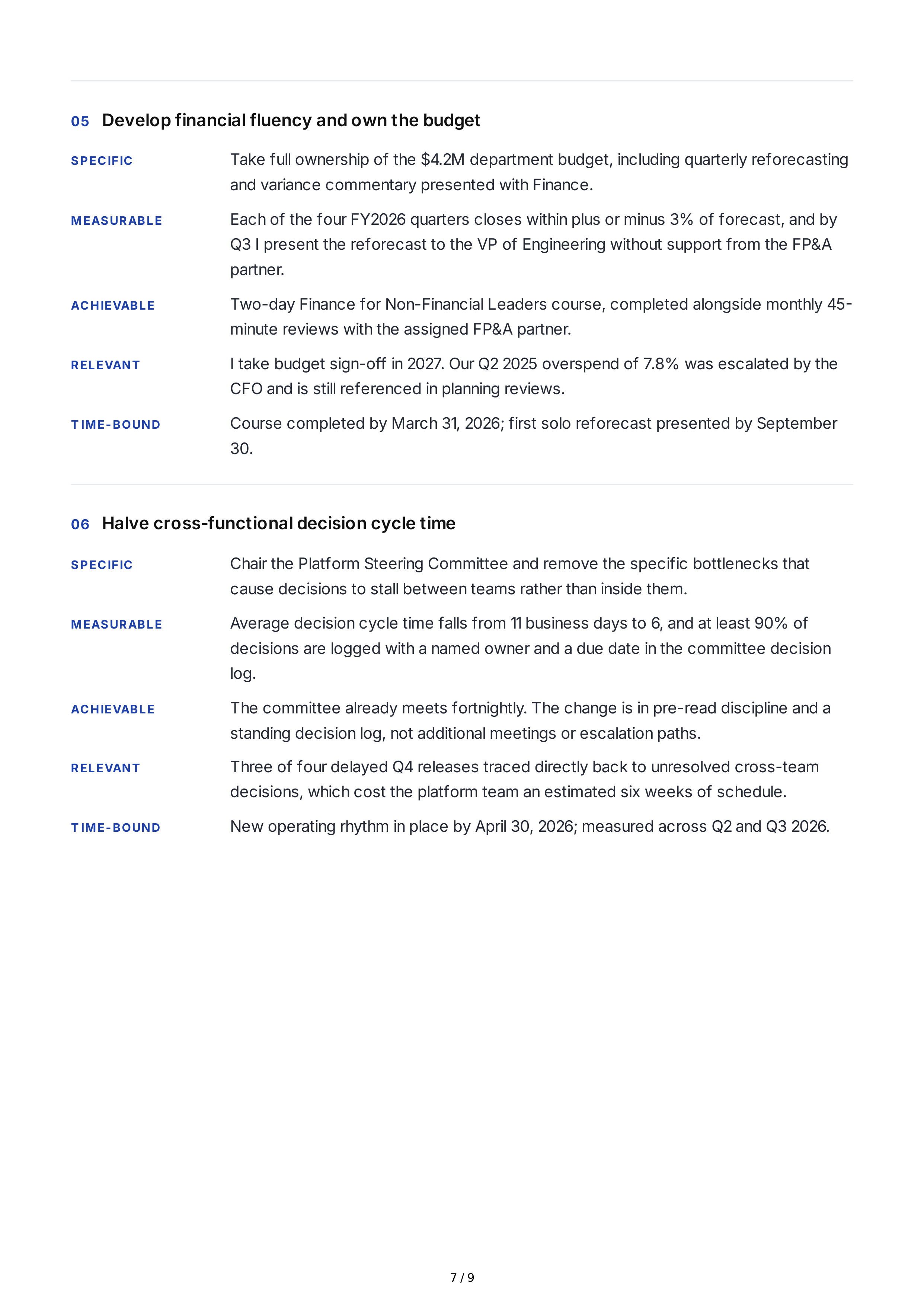 SMART Leadership Development Goals — page 7