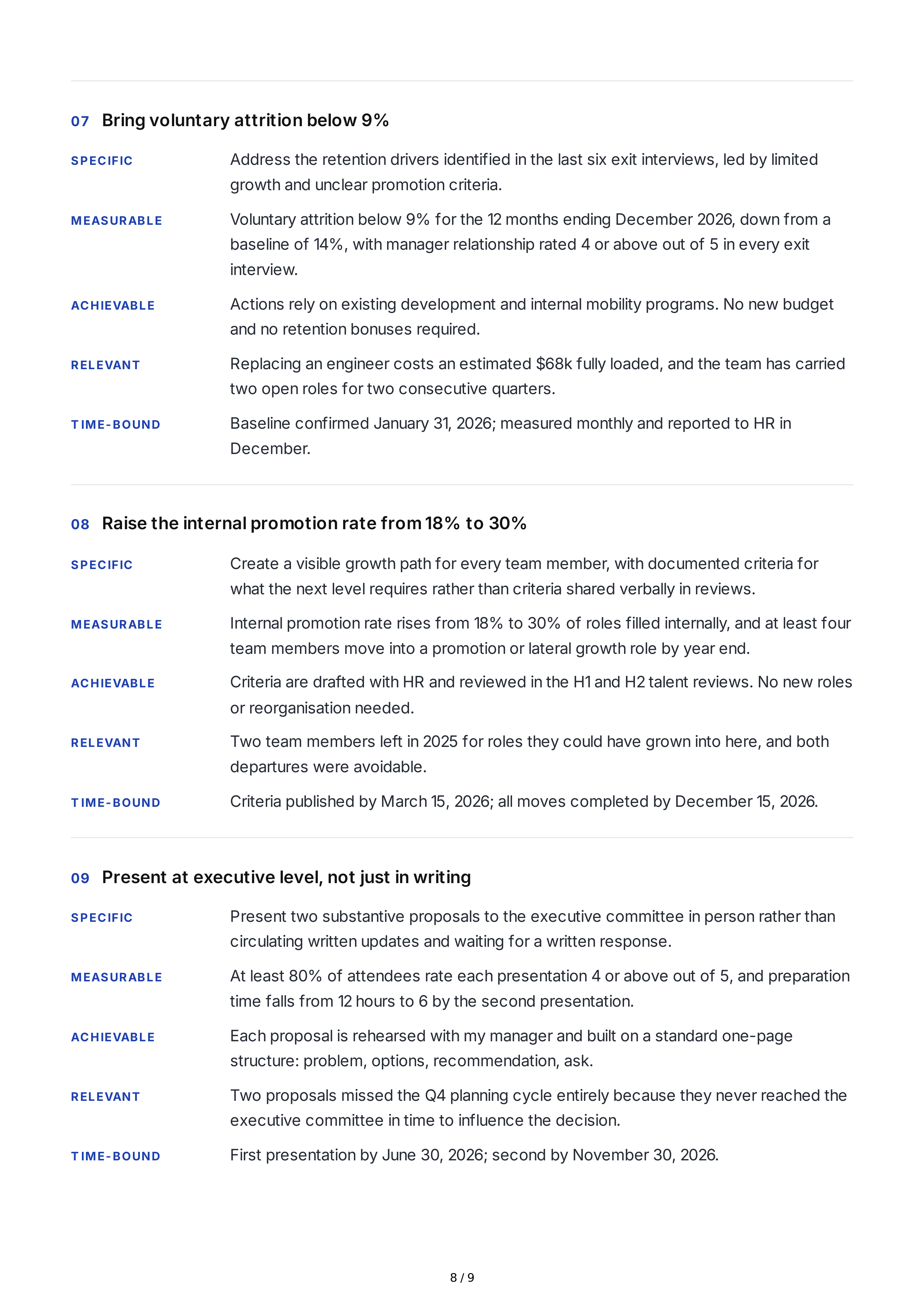 SMART Leadership Development Goals — page 8