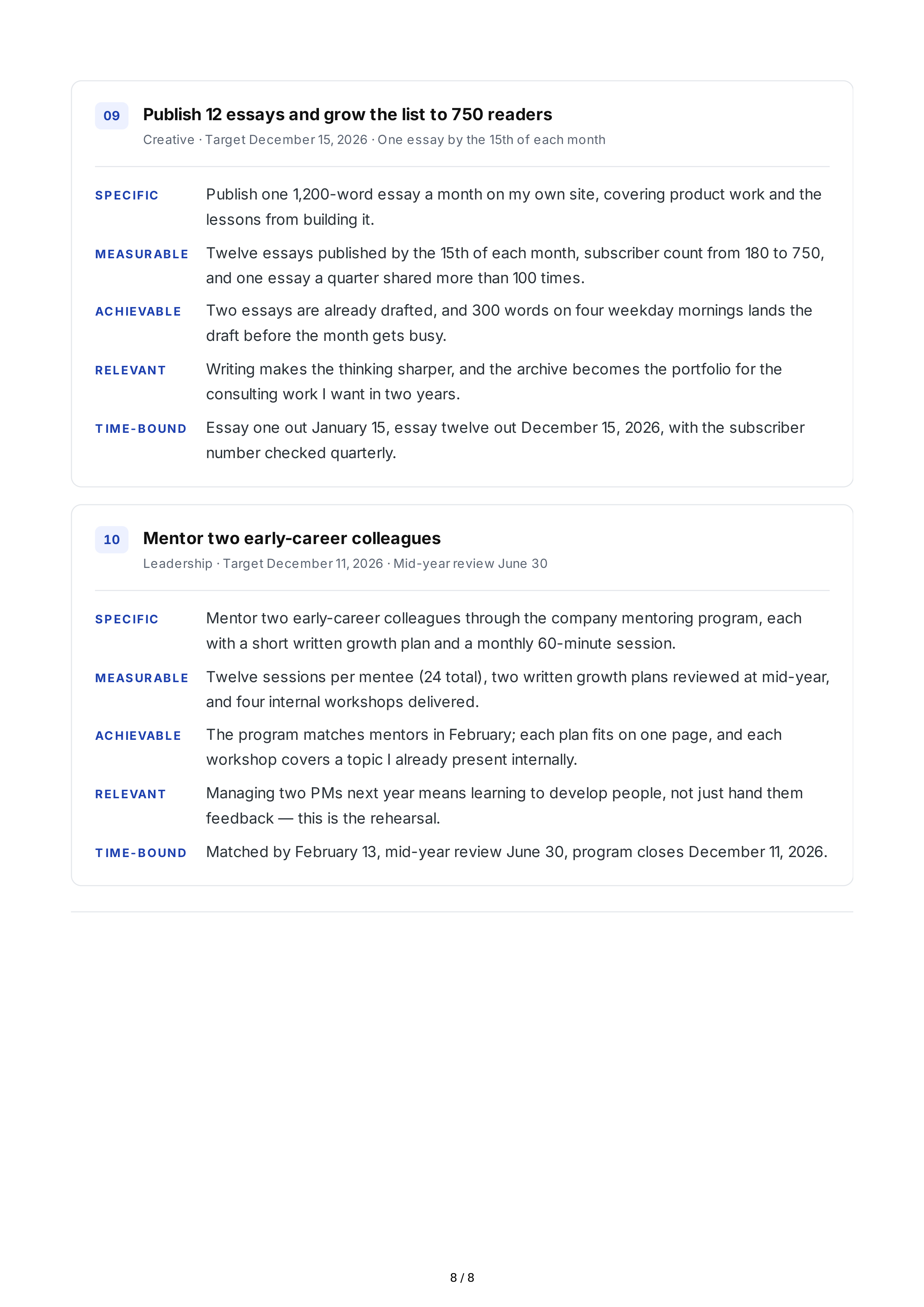 SMART Personal Development Goals — page 8
