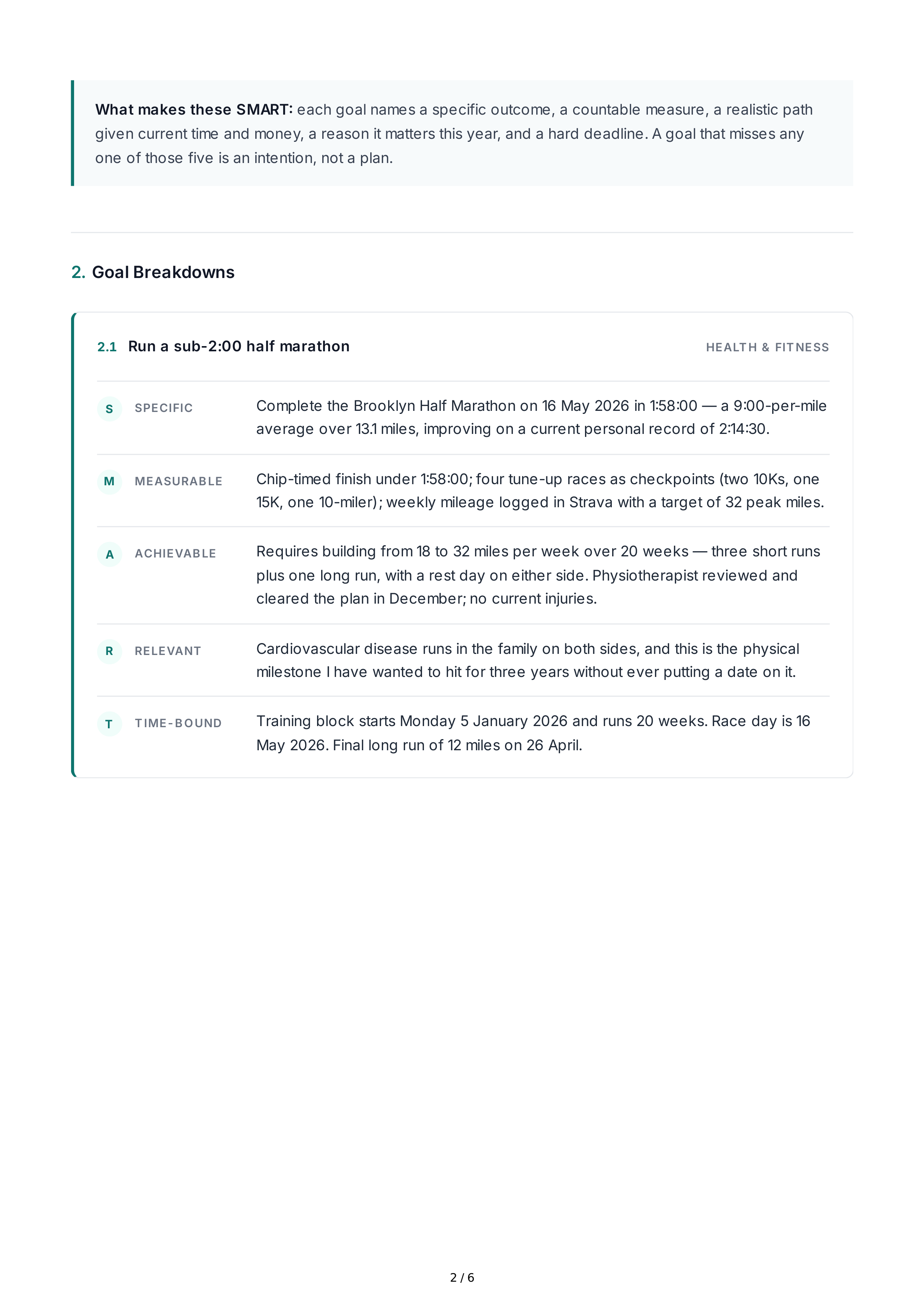 SMART Personal Goals — page 2