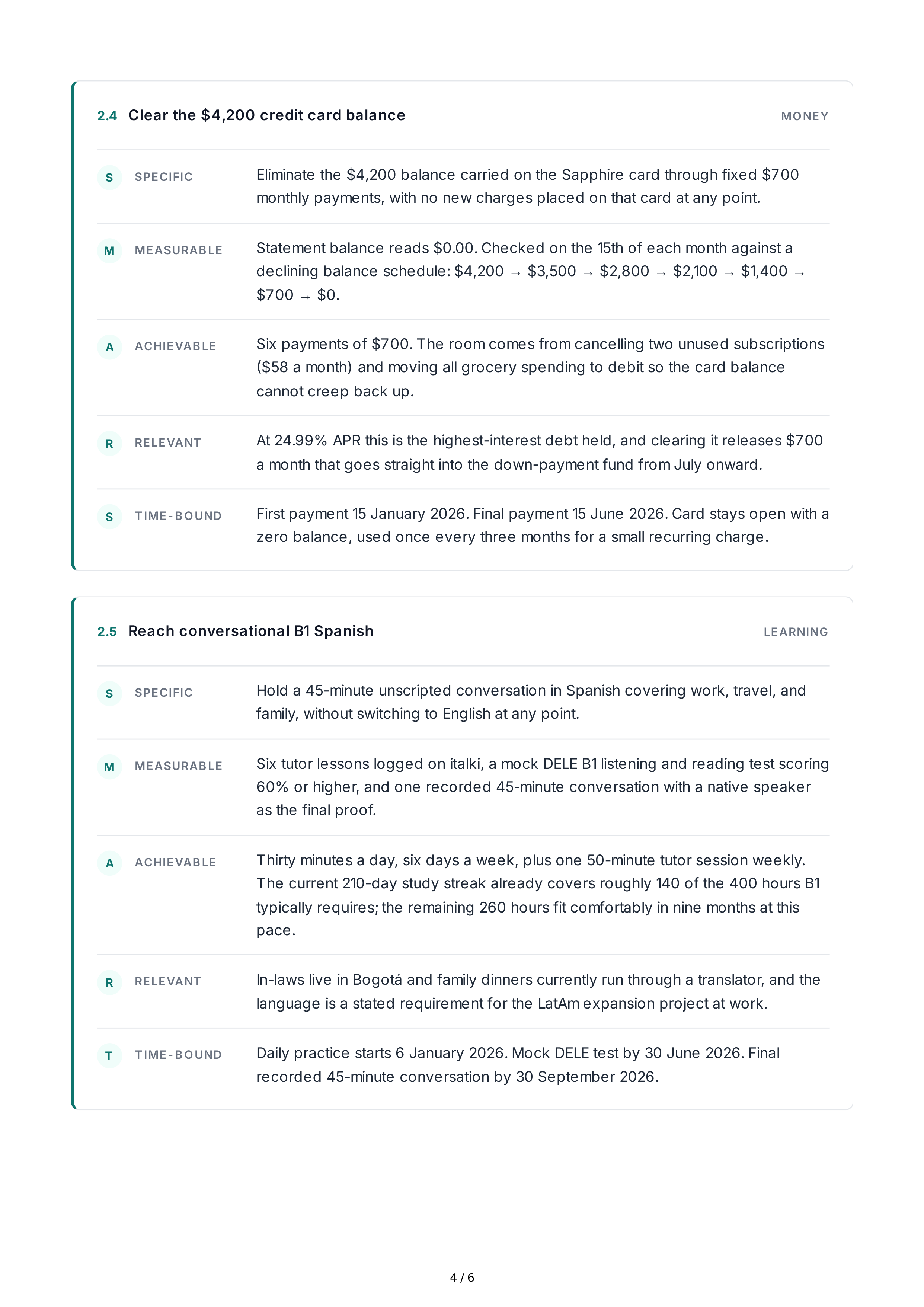 SMART Personal Goals — page 4