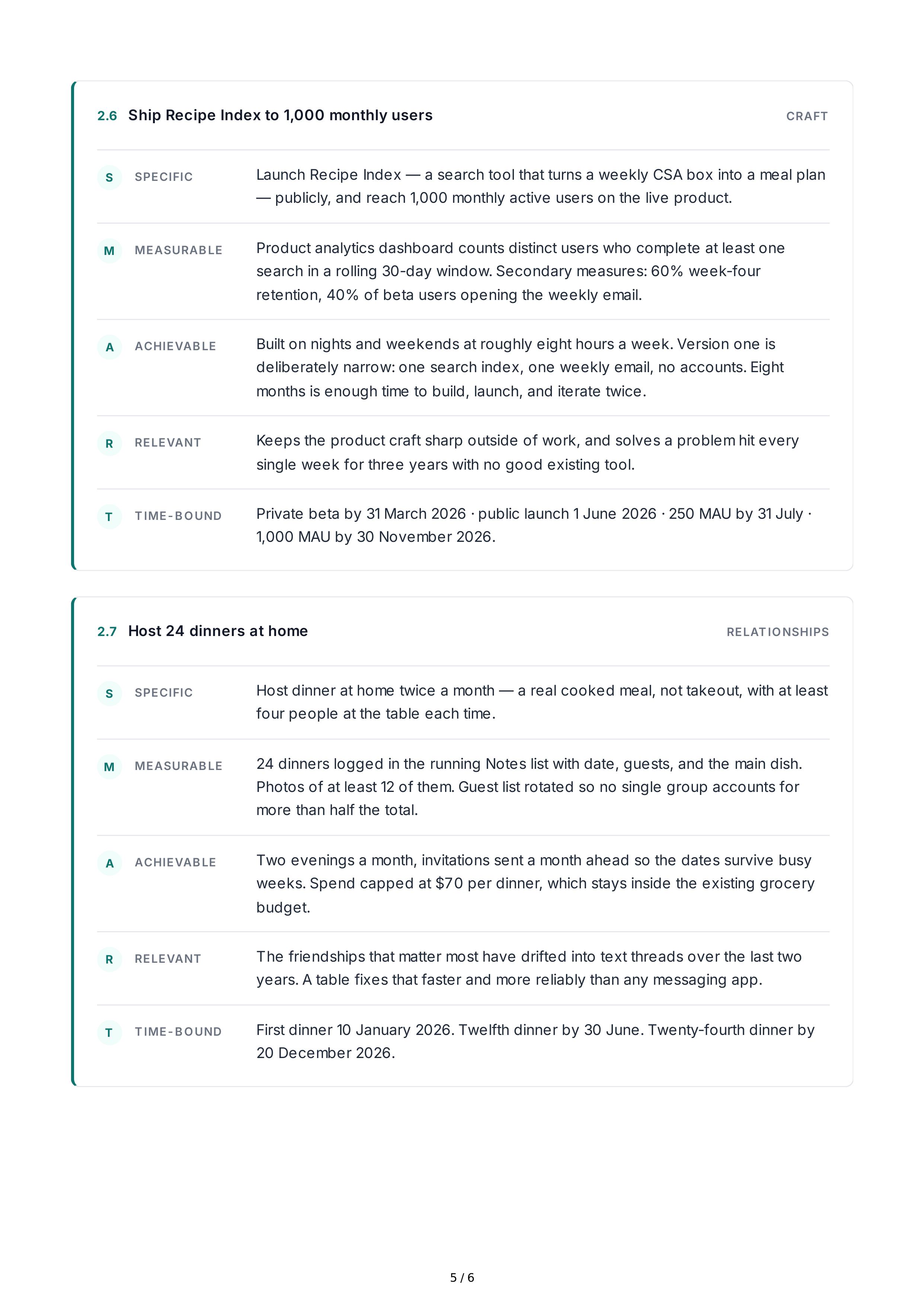 SMART Personal Goals — page 5