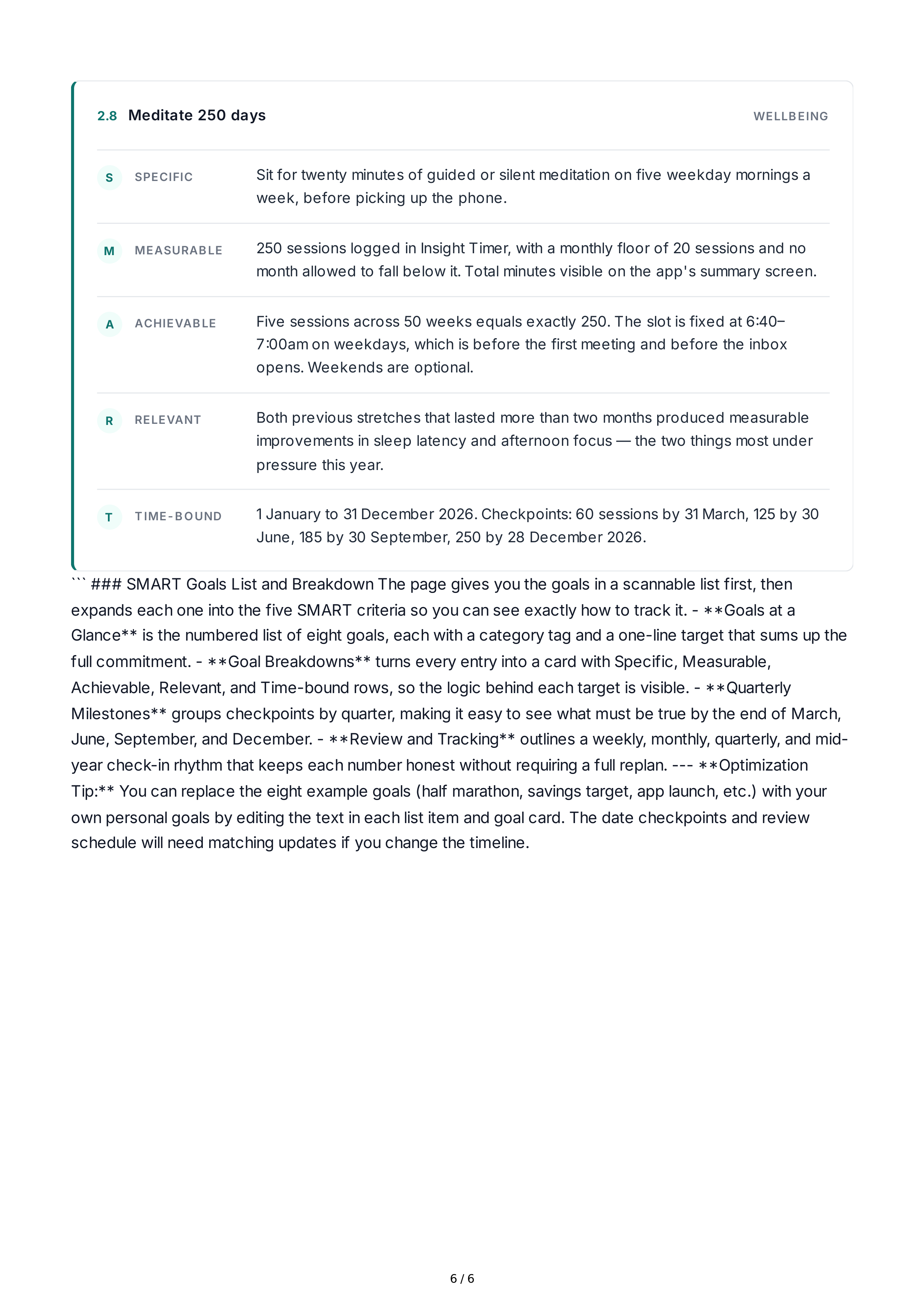 SMART Personal Goals — page 6