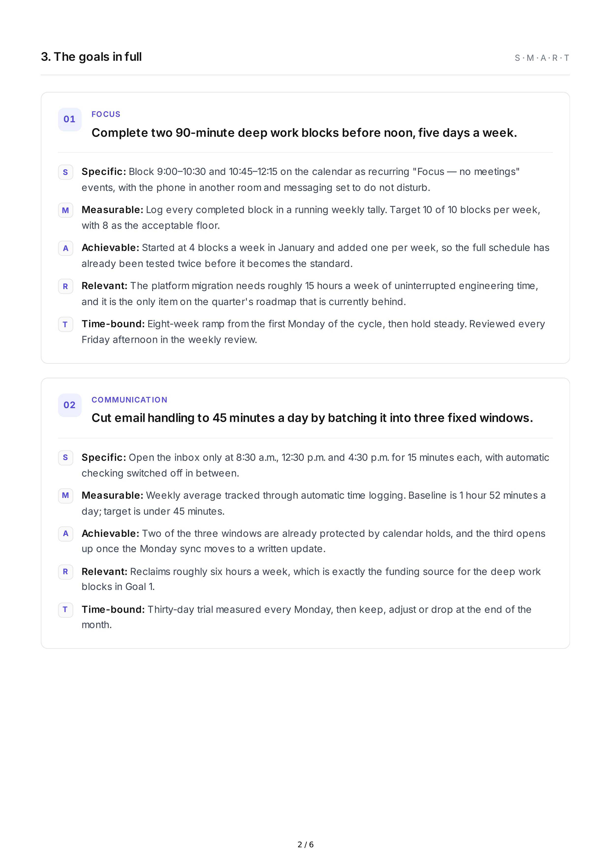 SMART Productivity Goals — page 2