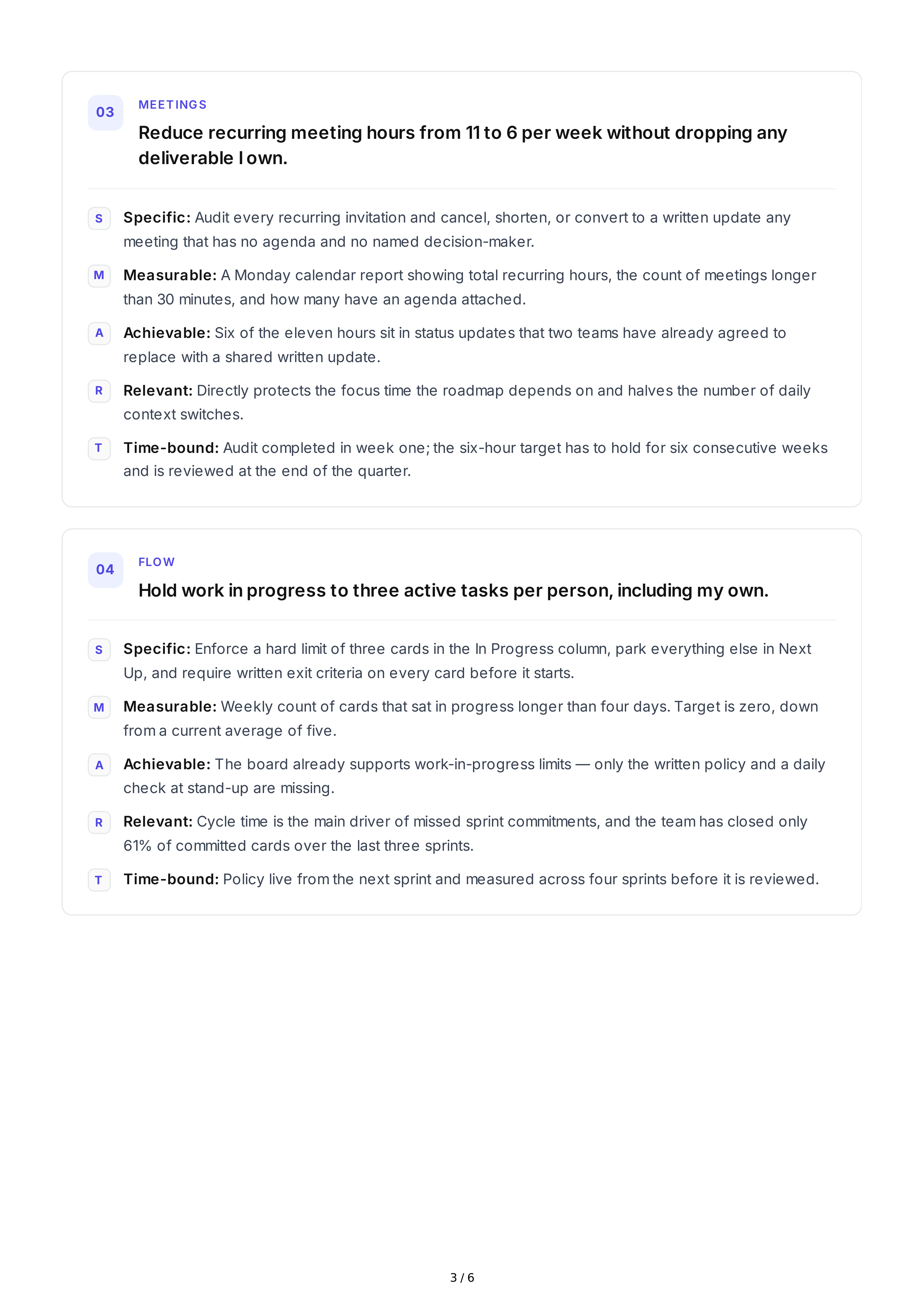 SMART Productivity Goals — page 3