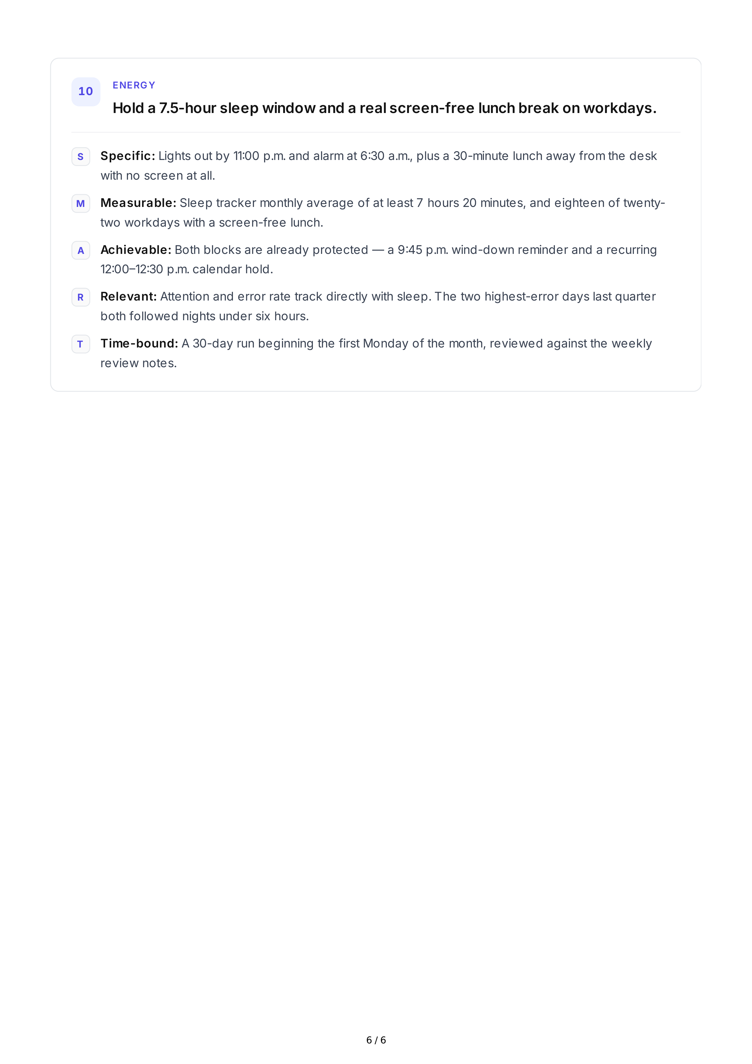 SMART Productivity Goals — page 6