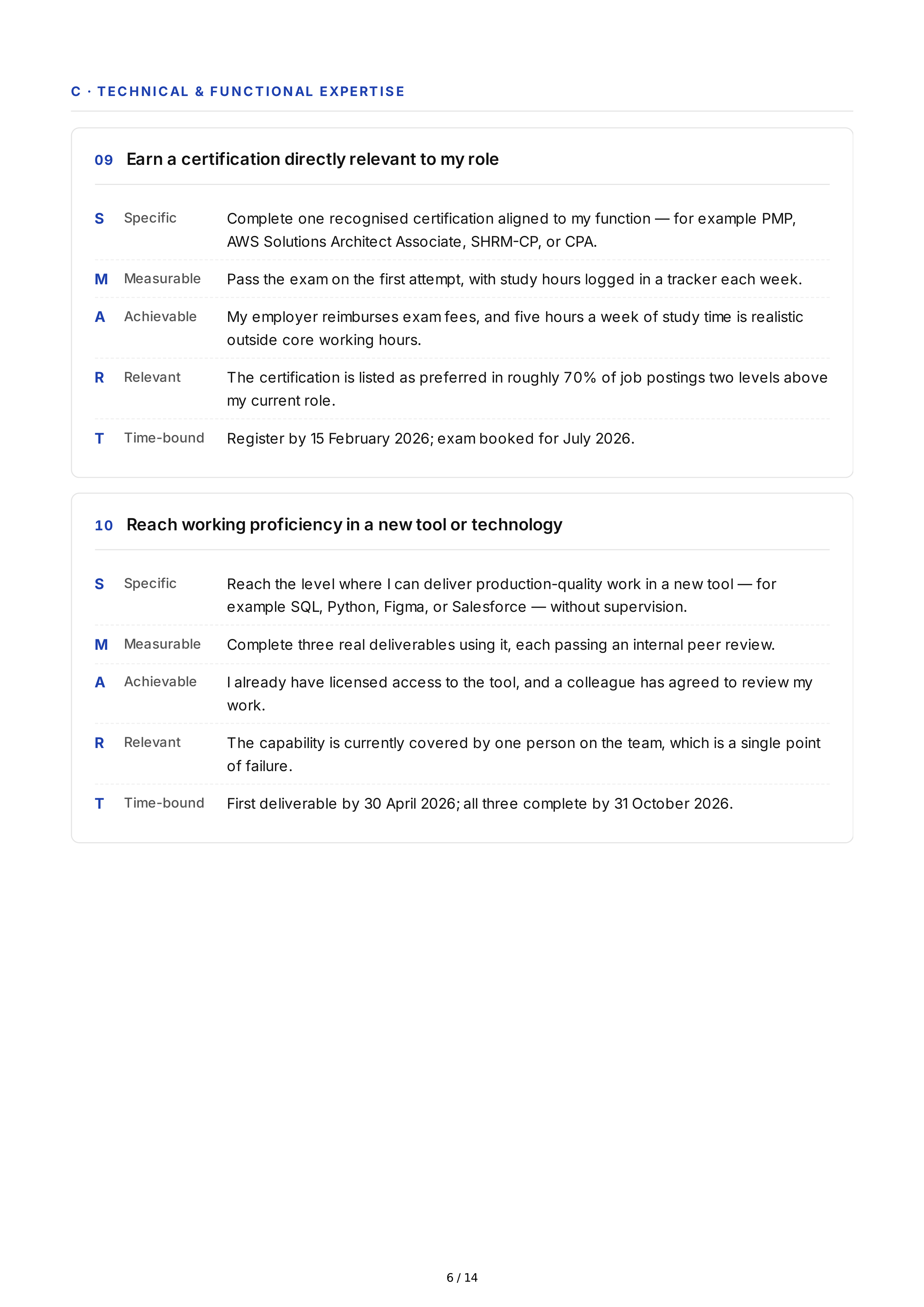 SMART Professional Development Goals — page 6