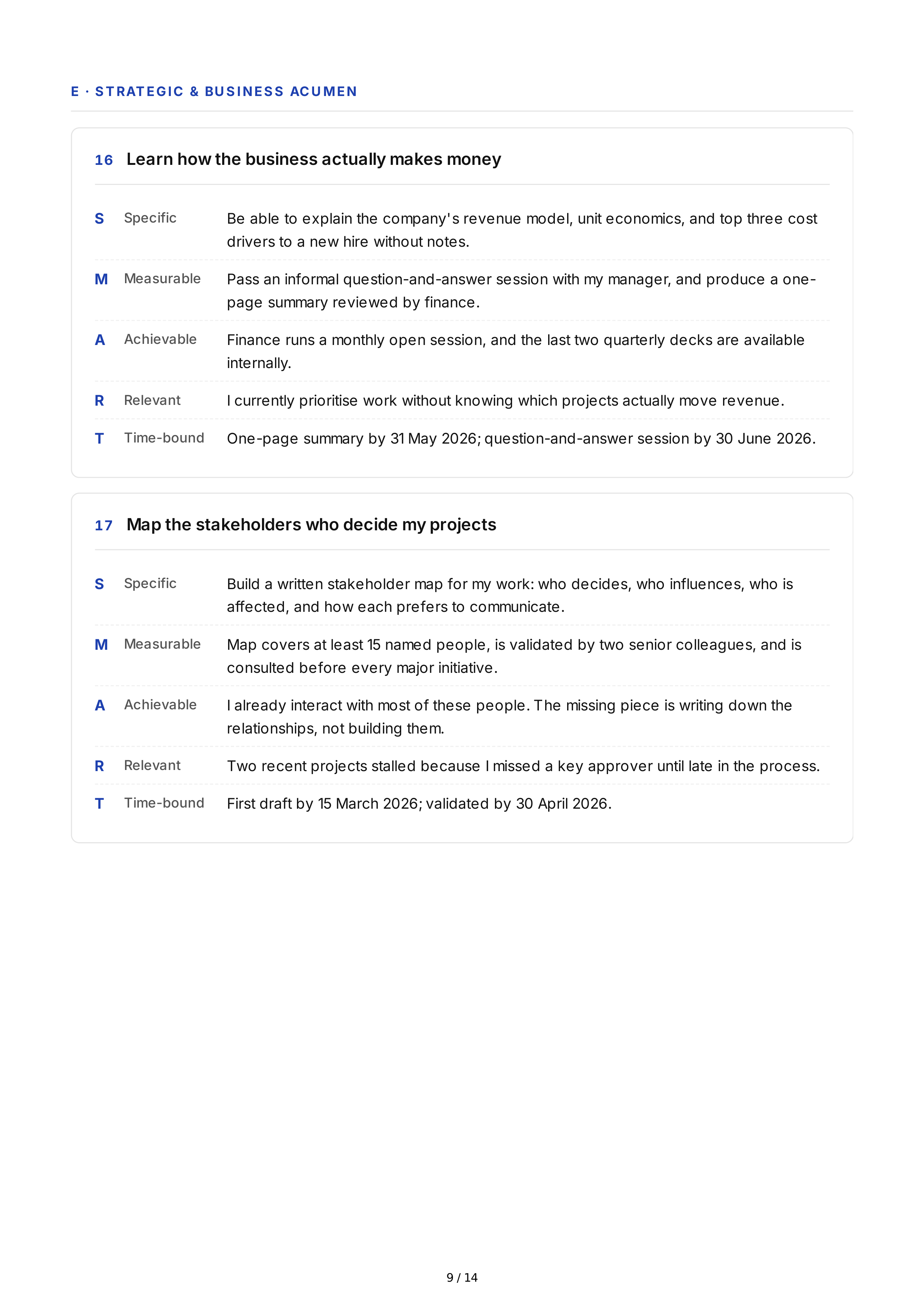 SMART Professional Development Goals — page 9