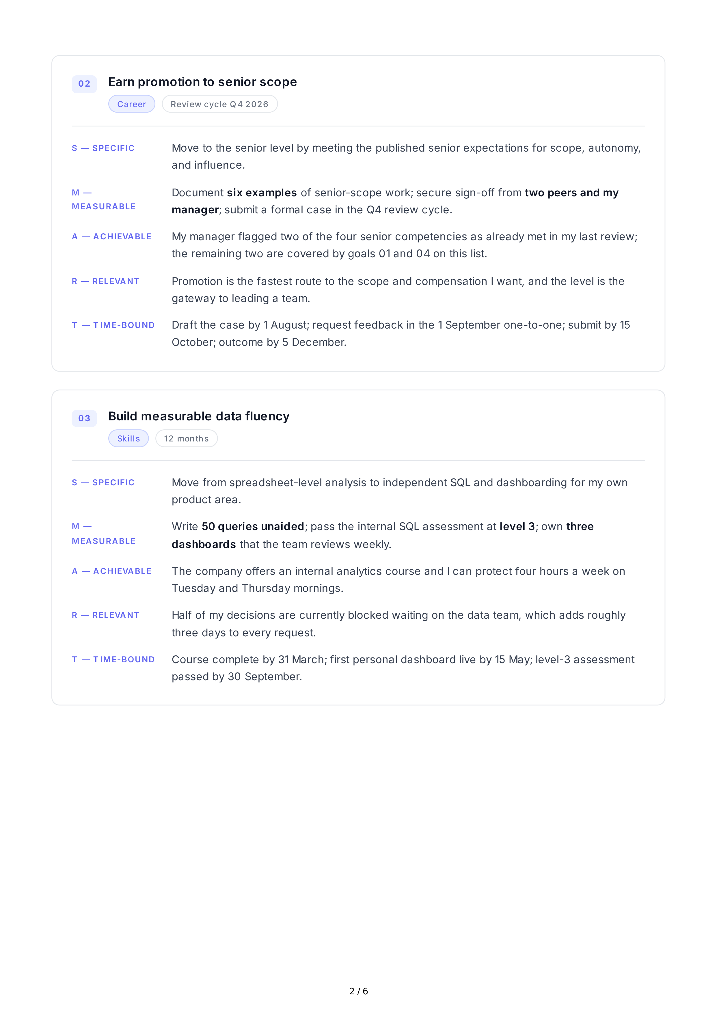 SMART Professional Goals — page 2