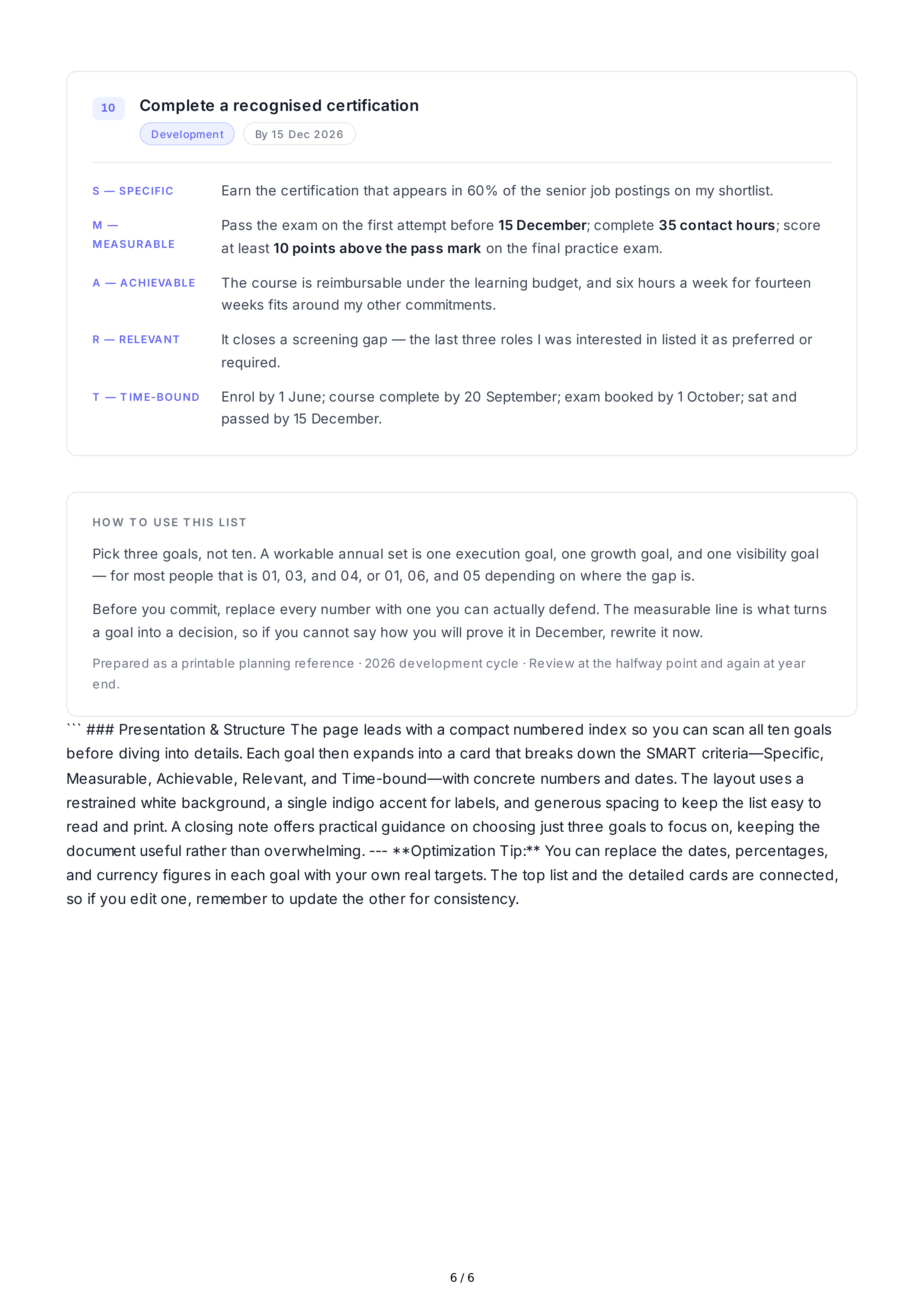 SMART Professional Goals — page 6