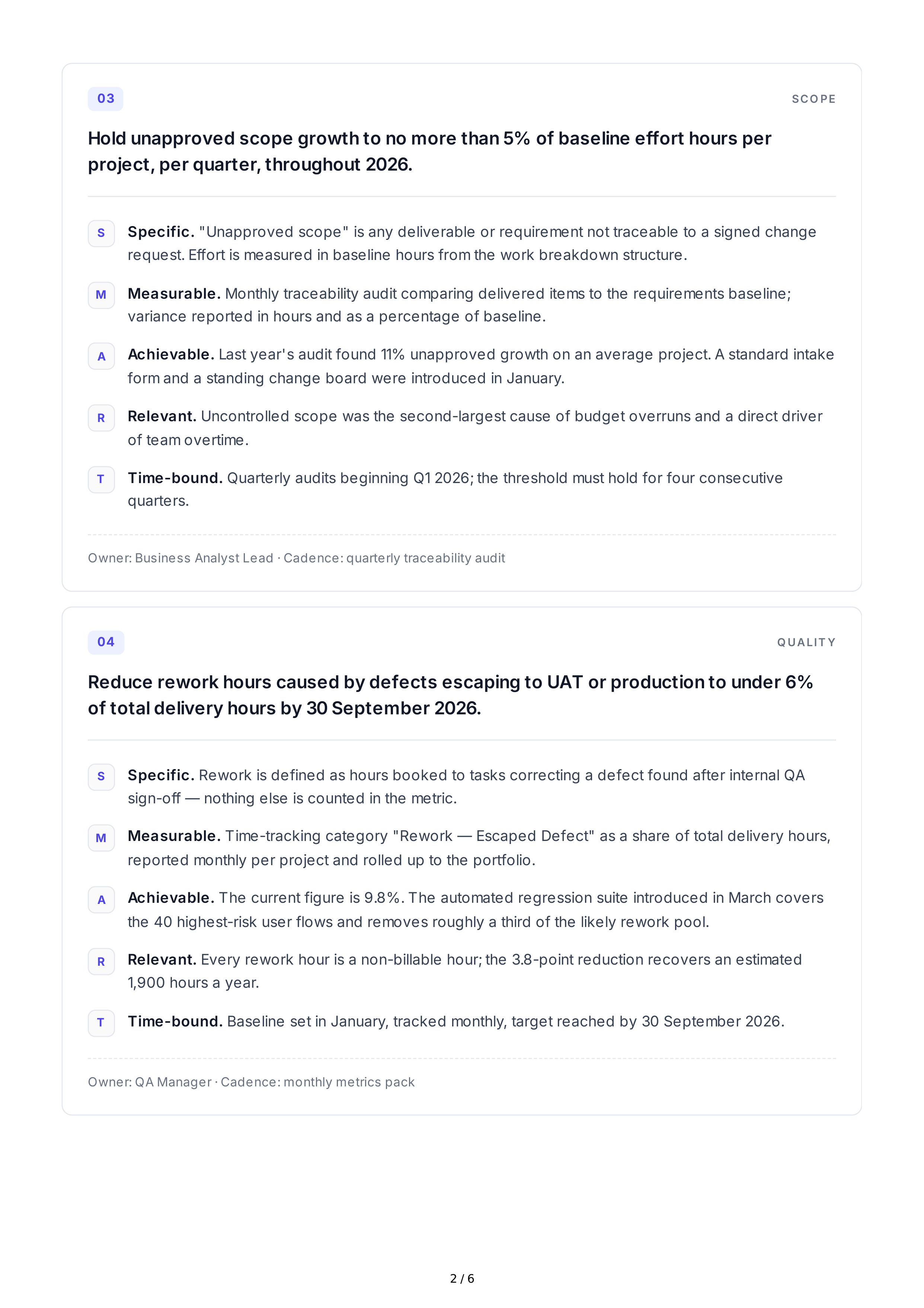 SMART Project Management Goals — page 2