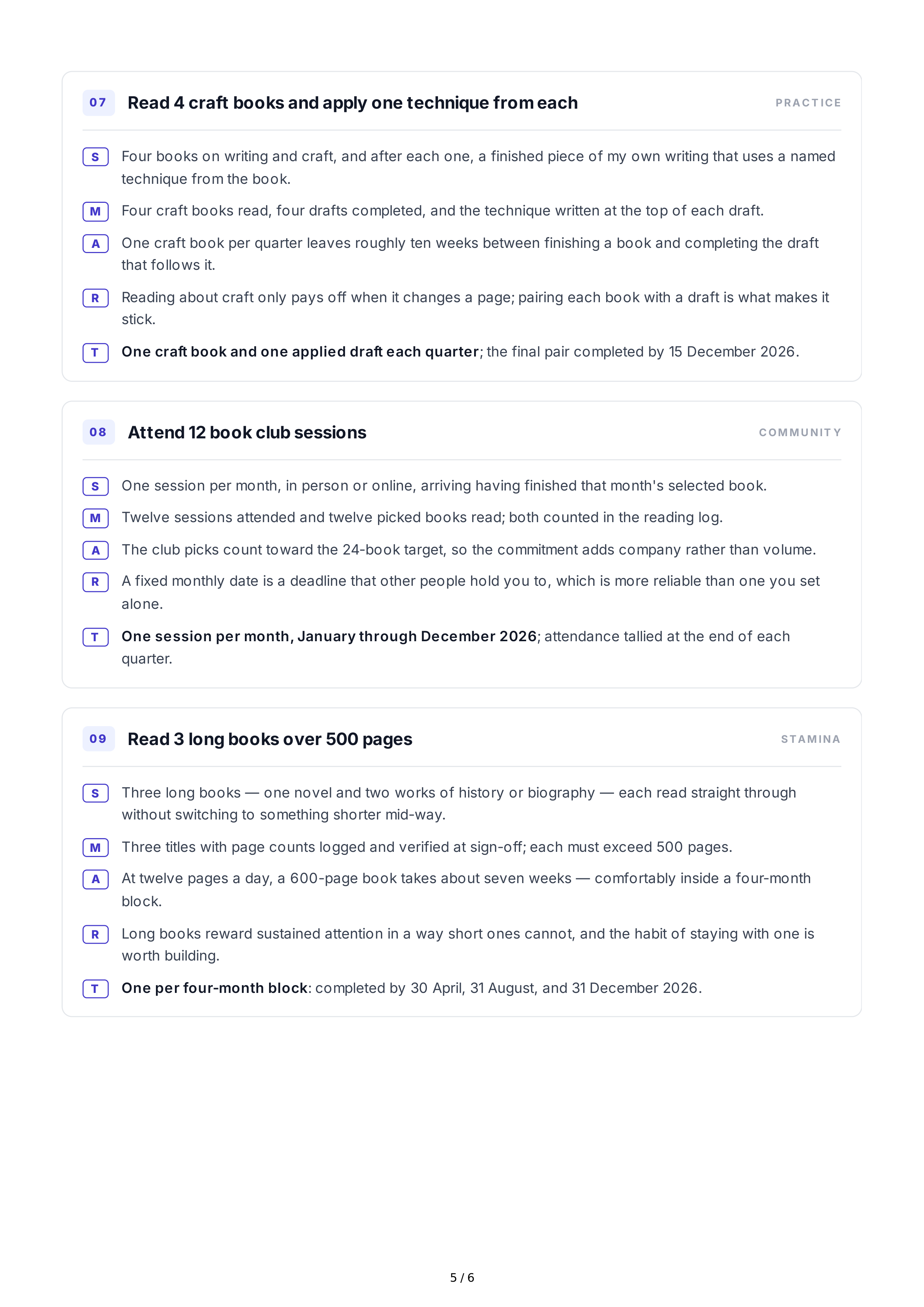 SMART Reading Goals — page 5