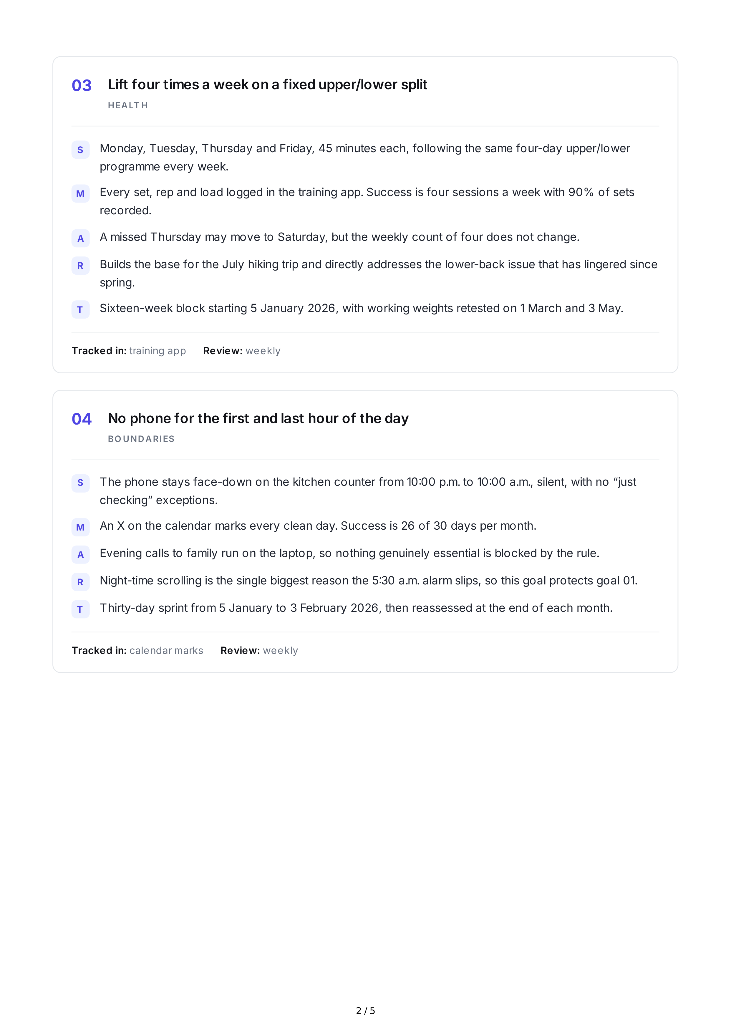 SMART Self-Discipline Goals — page 2