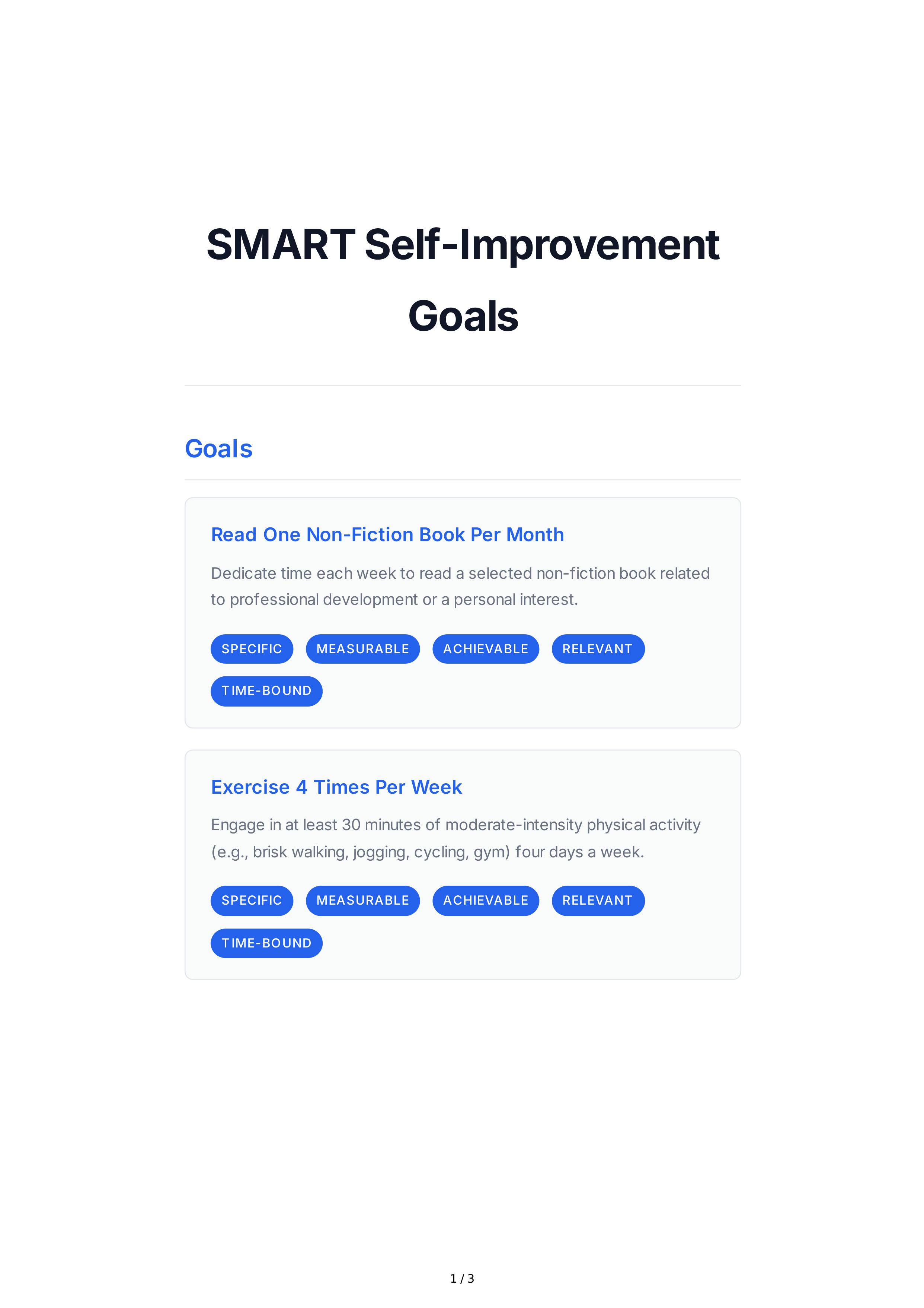 SMART Self-Improvement Goals — page 1