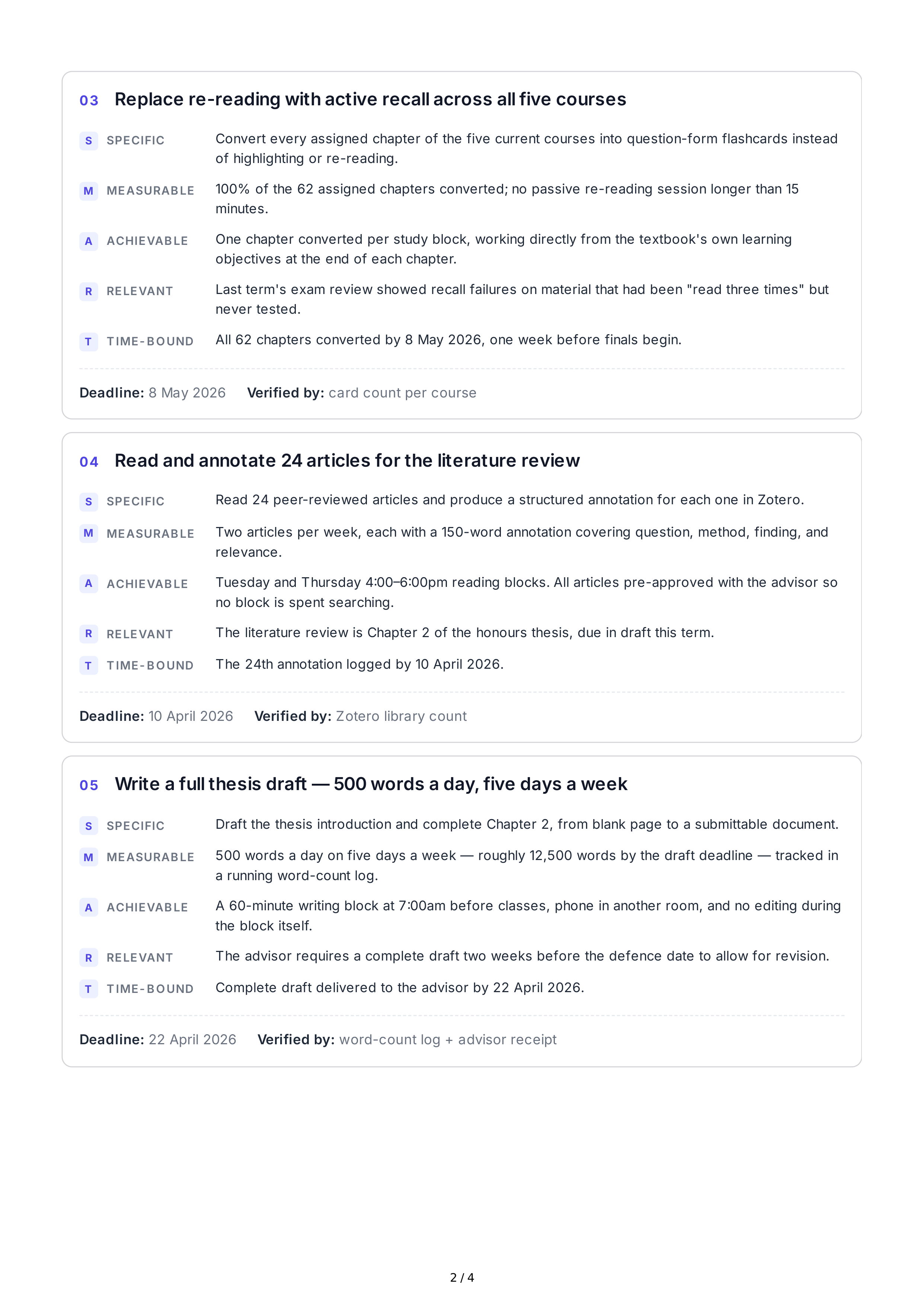 SMART Study Goals — page 2