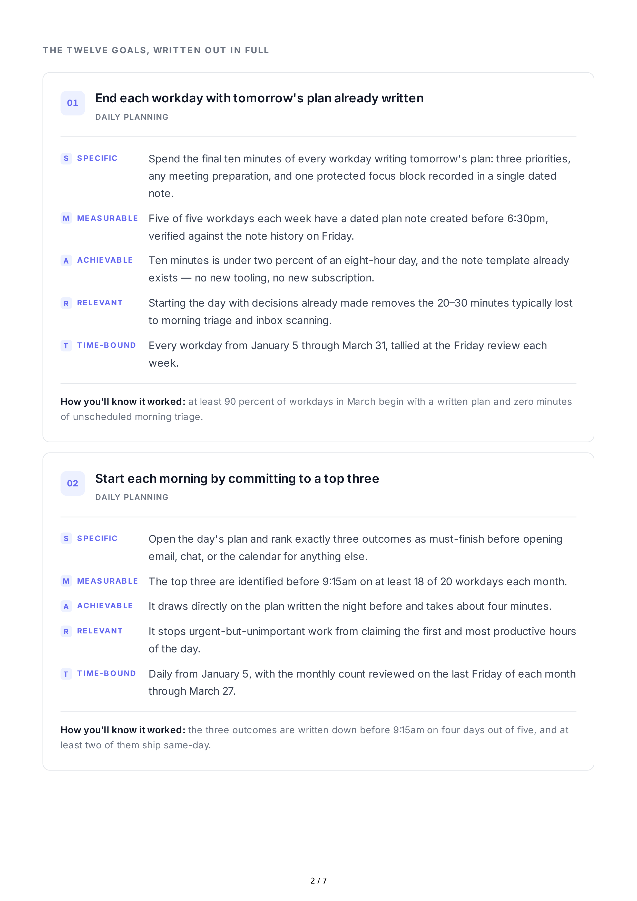 SMART Time Management Goals — page 2