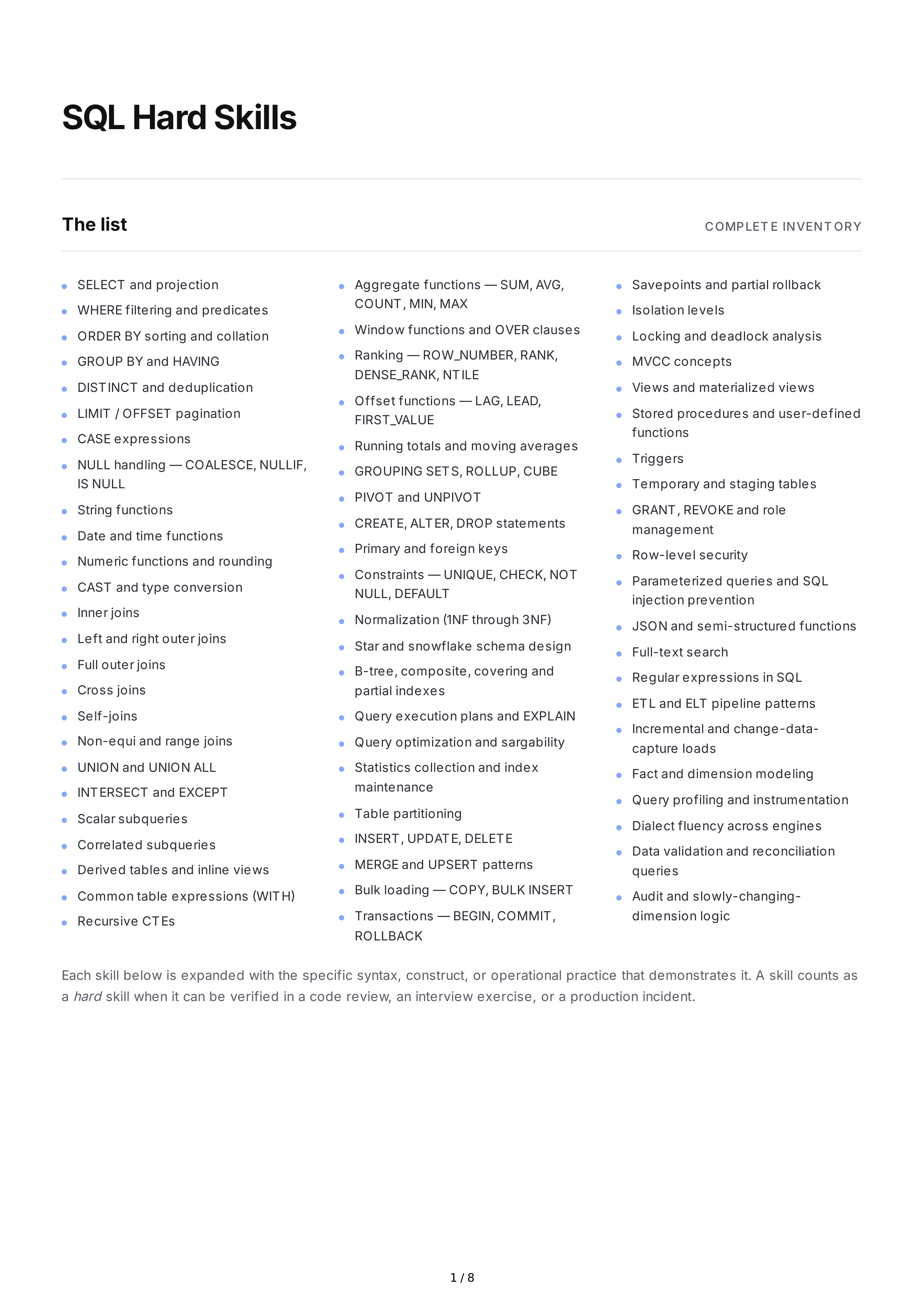 SQL Hard Skills — page 1
