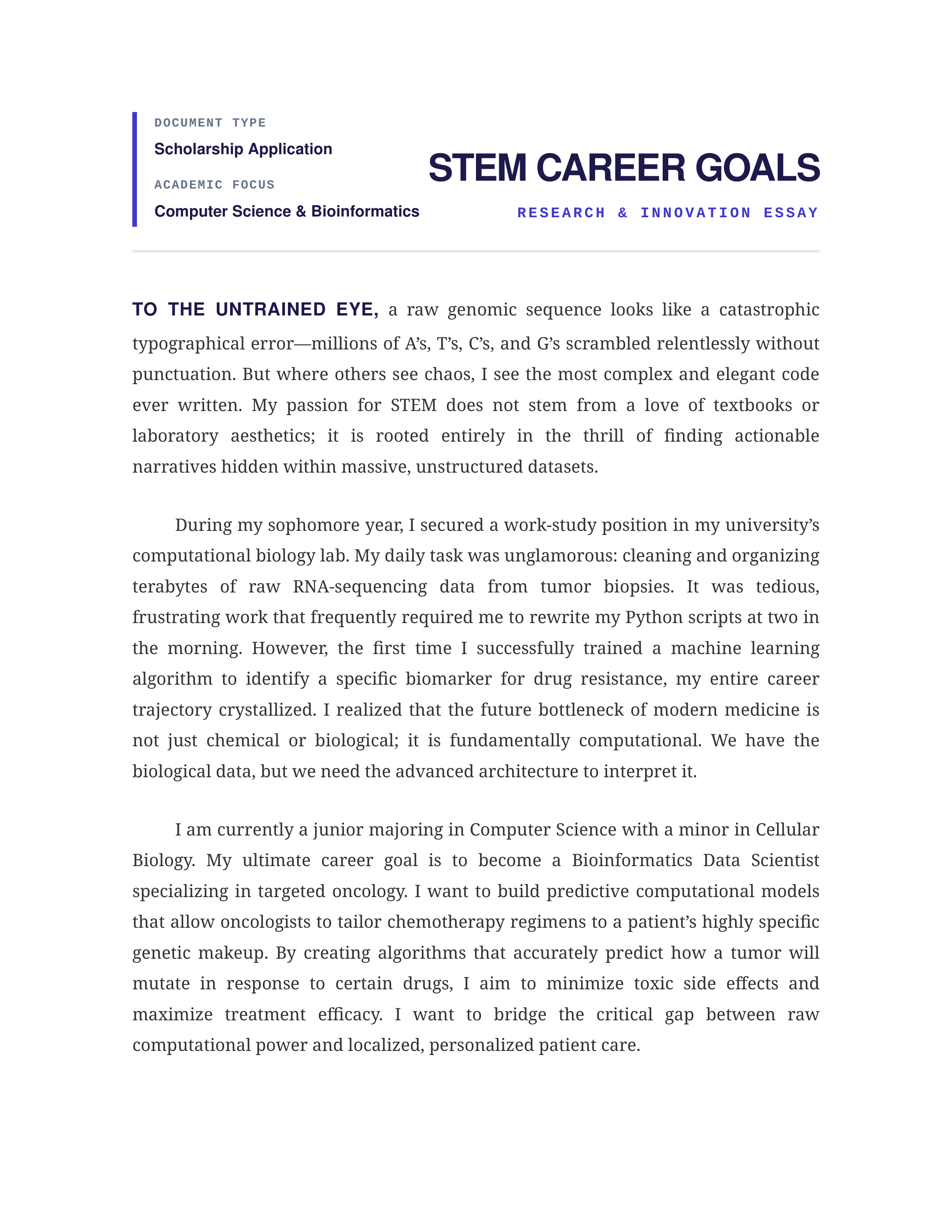 STEM Career Goals Scholarship Essay — page 1