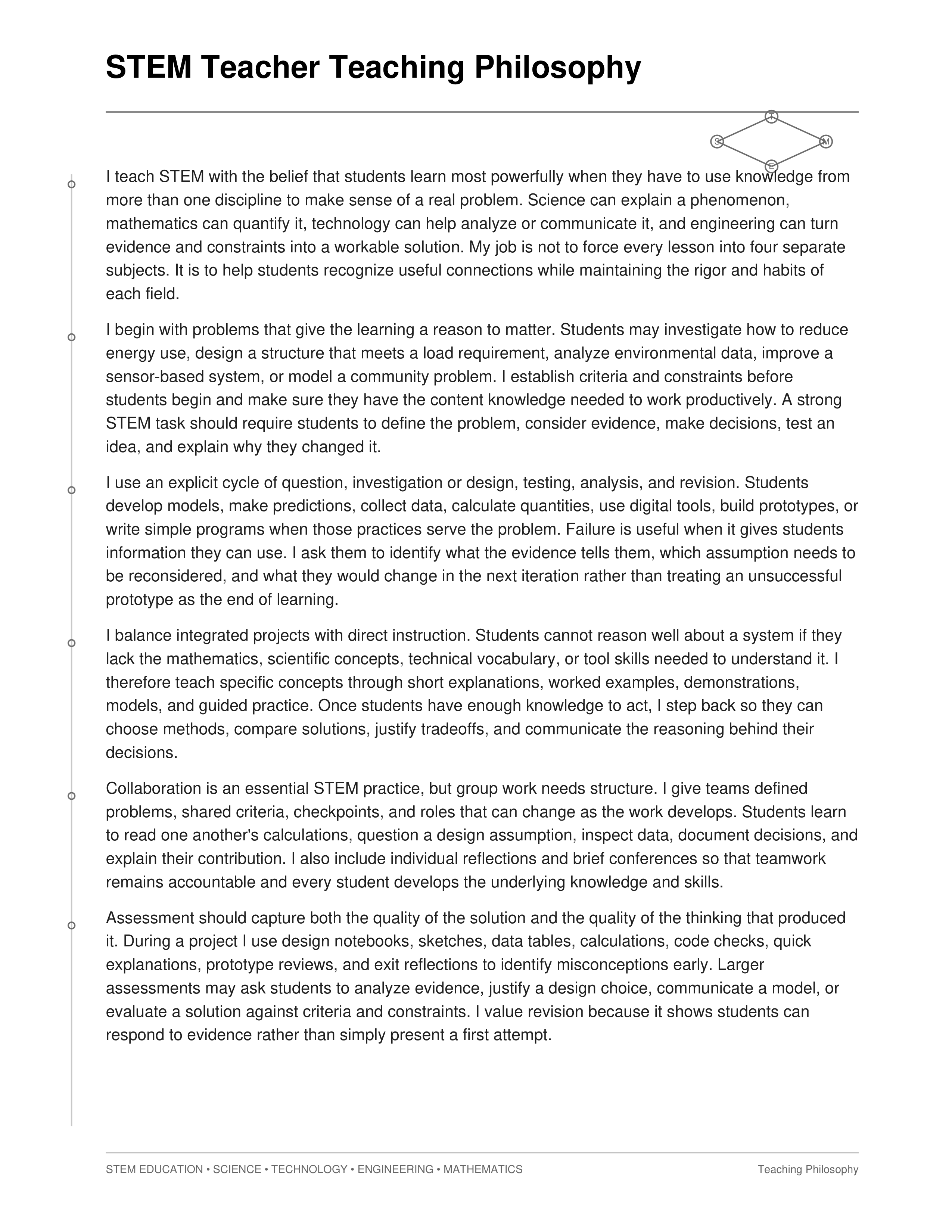 STEM Teacher Teaching Philosophy — page 1