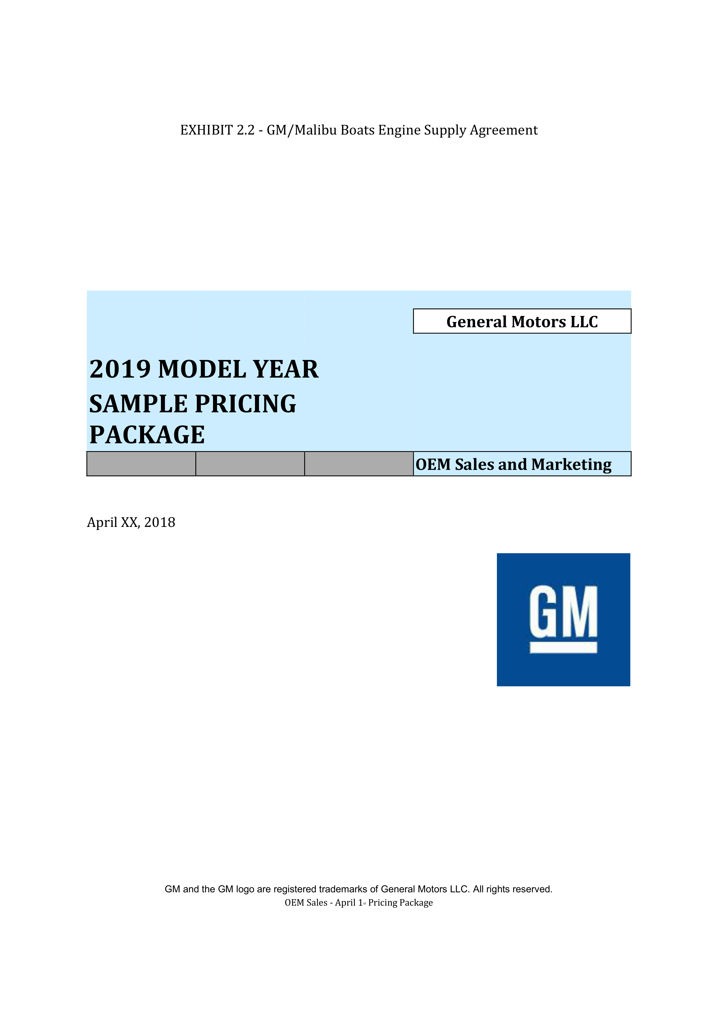 SUPPLY AGREEMENT between Malibu Boats, LLC and General Motors LLC — page 28