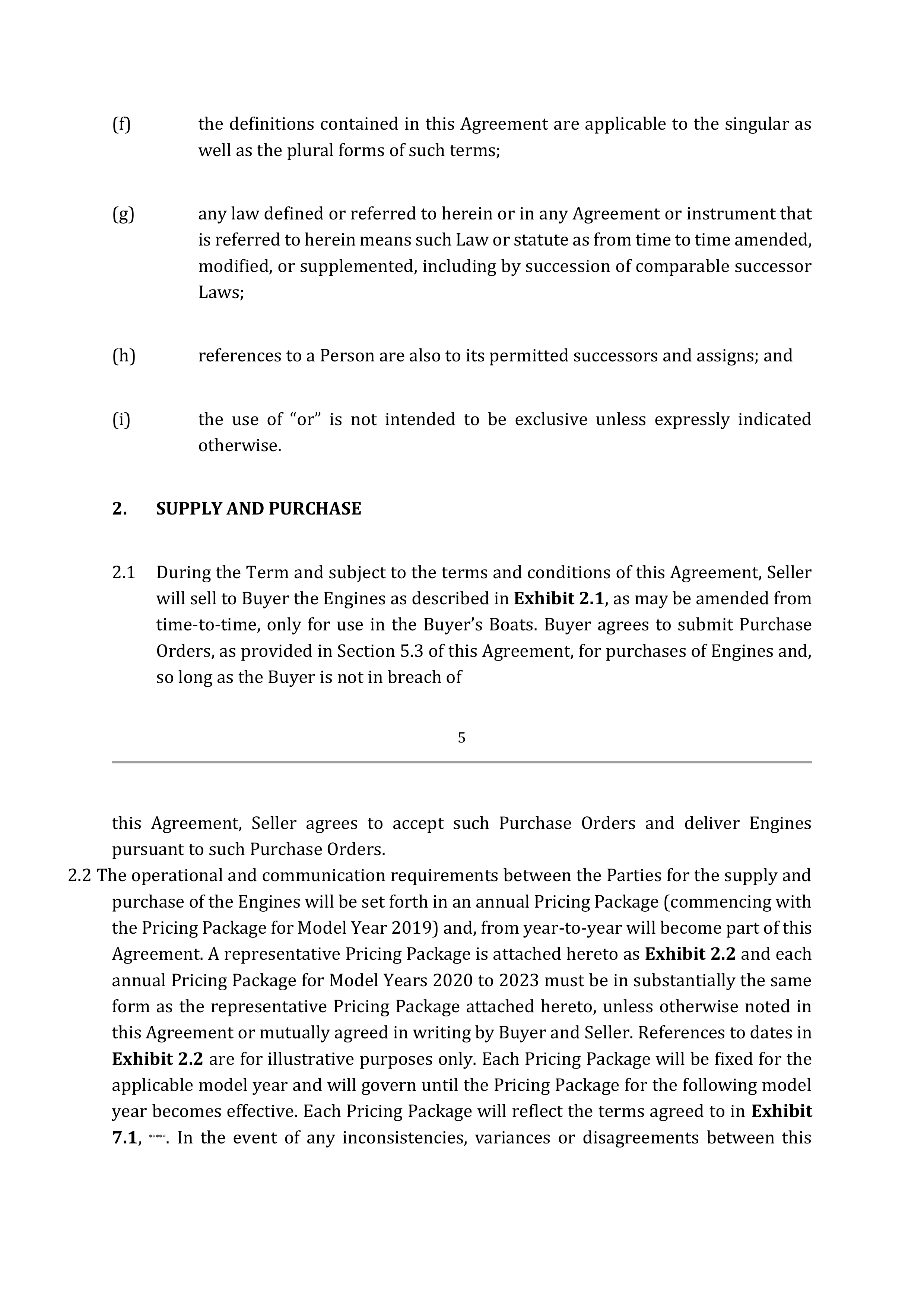SUPPLY AGREEMENT between Malibu Boats, LLC and General Motors LLC — page 5