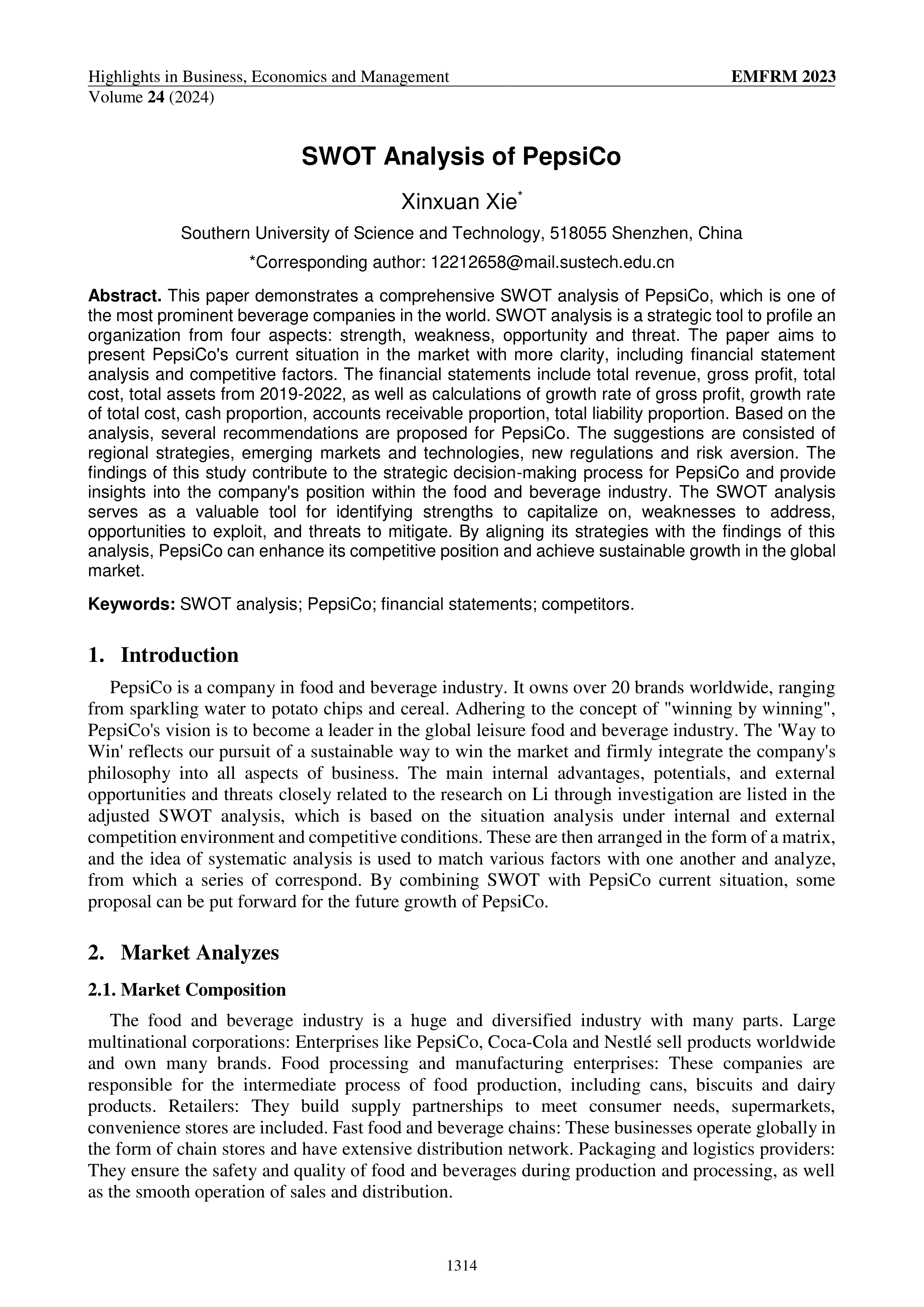 PepsiCo Swot Analysis  — page 1