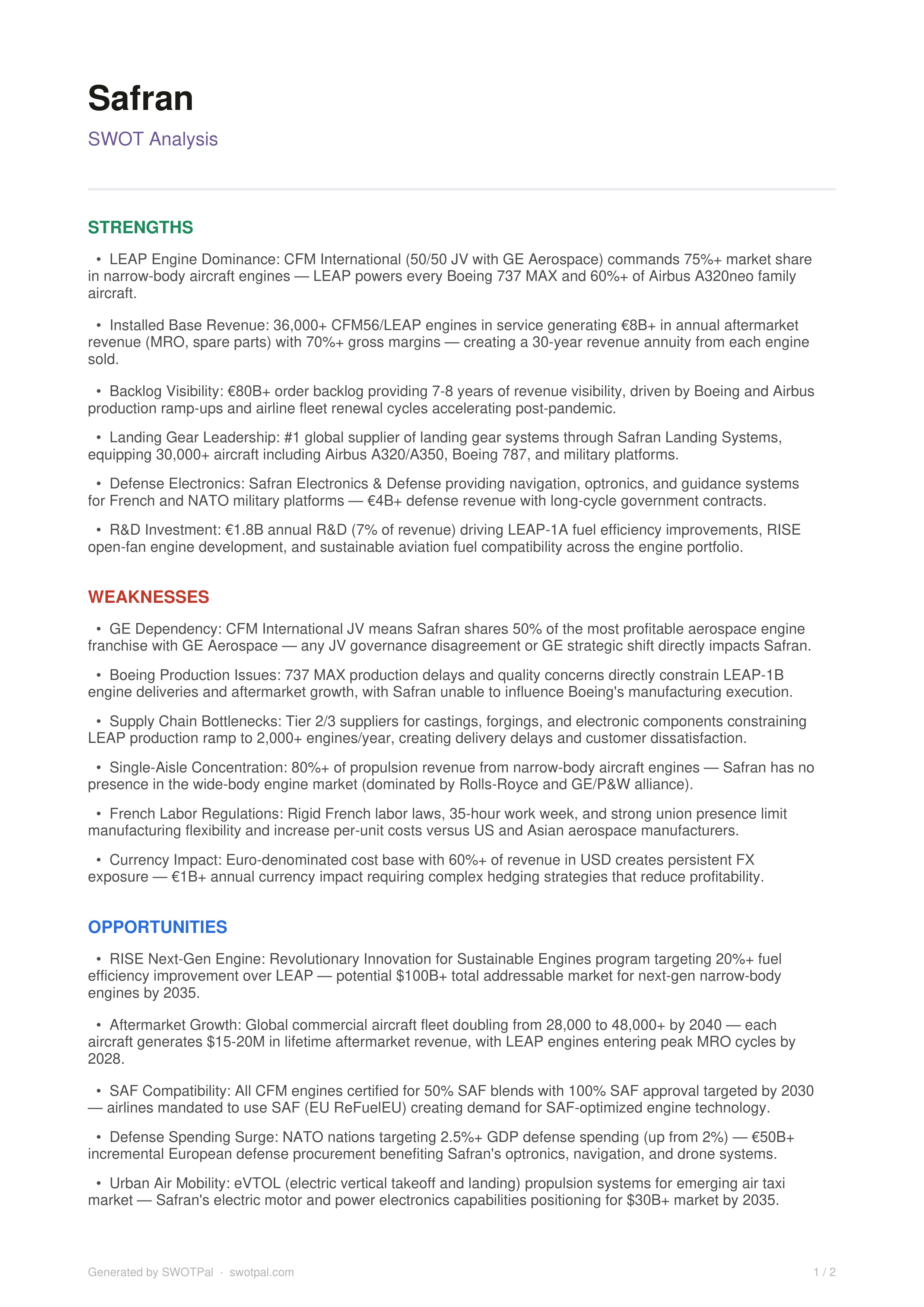 Safran Swot Analysis  — page 1