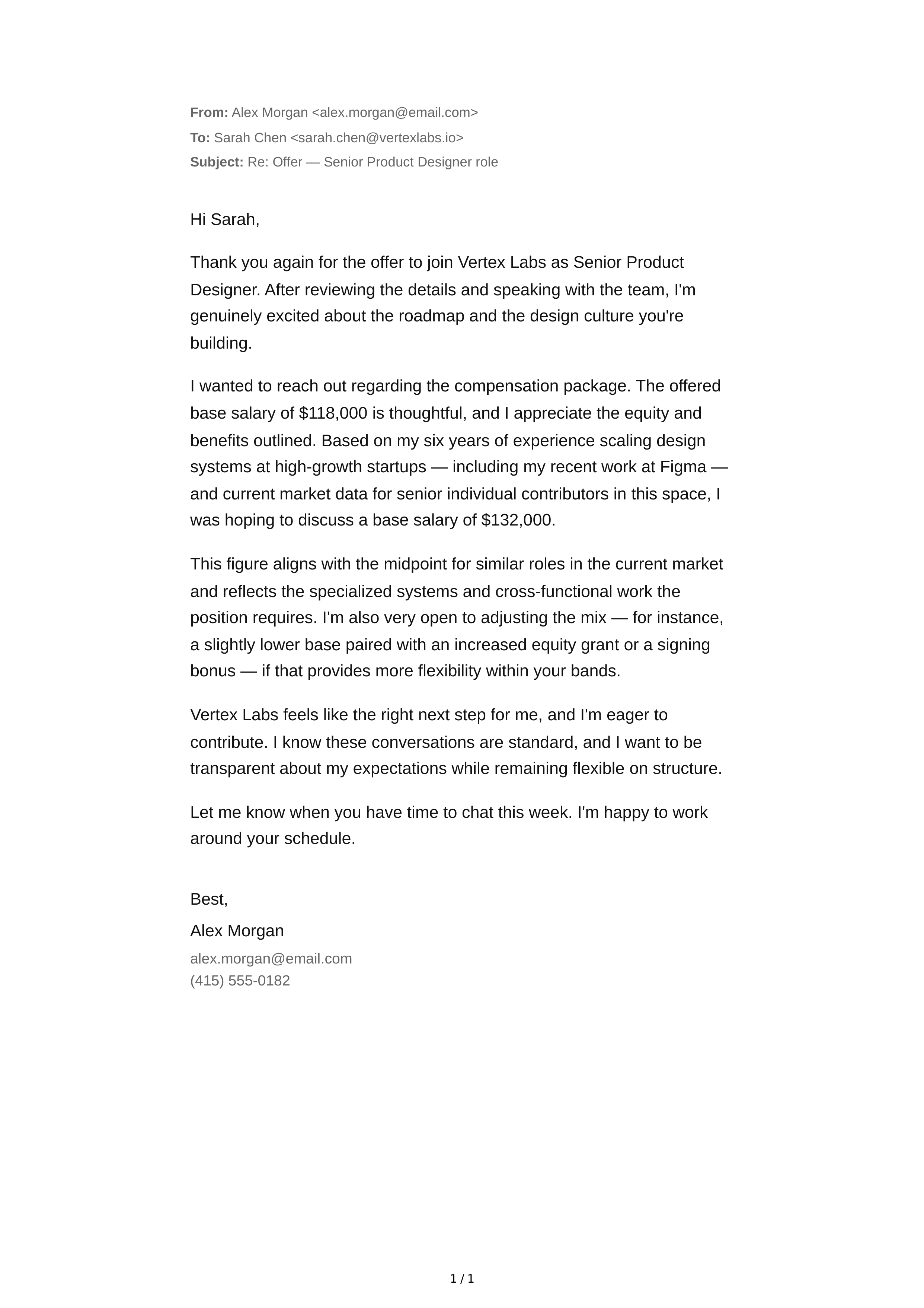 Salary Negotiation Email — page 1