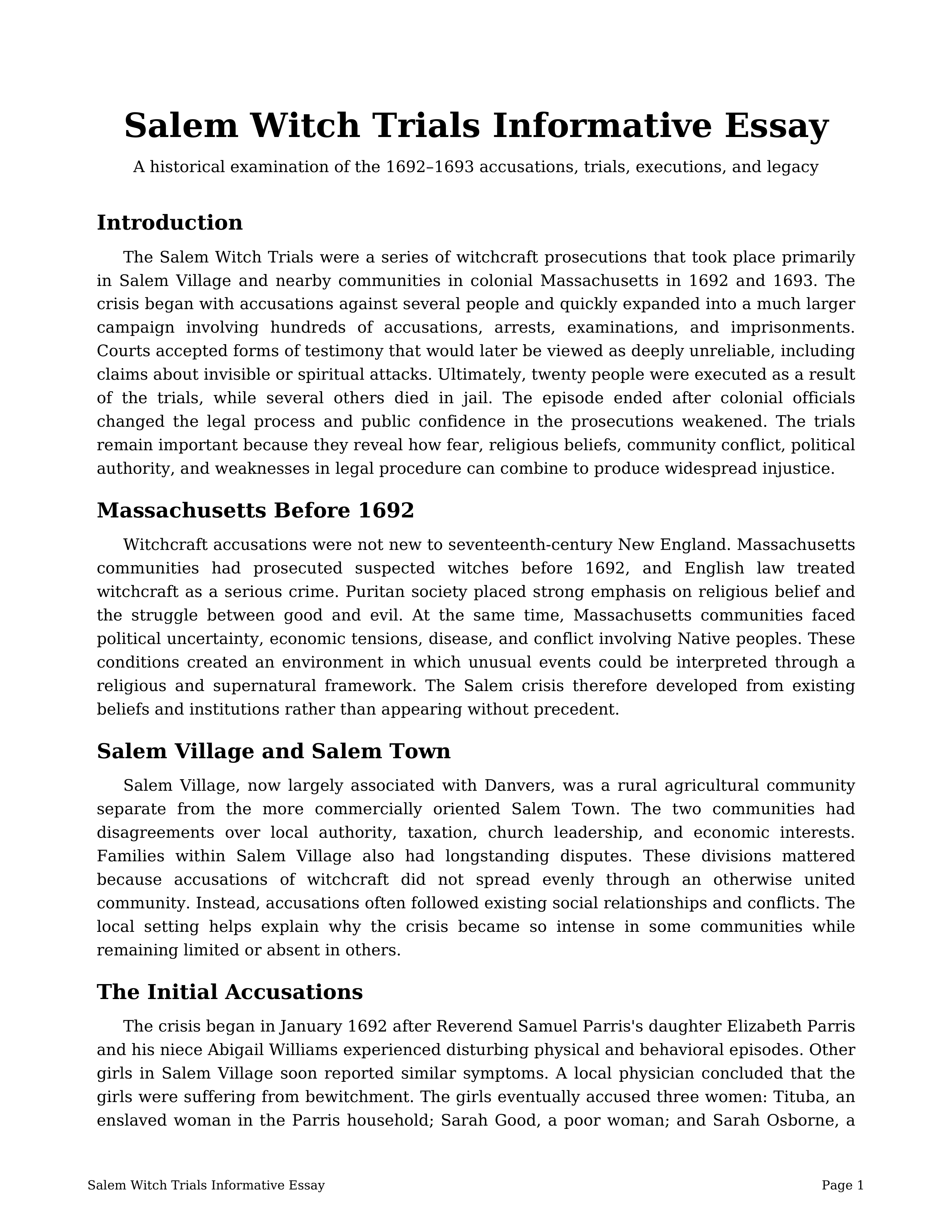 Salem Witch Trials Informative Essay — page 1