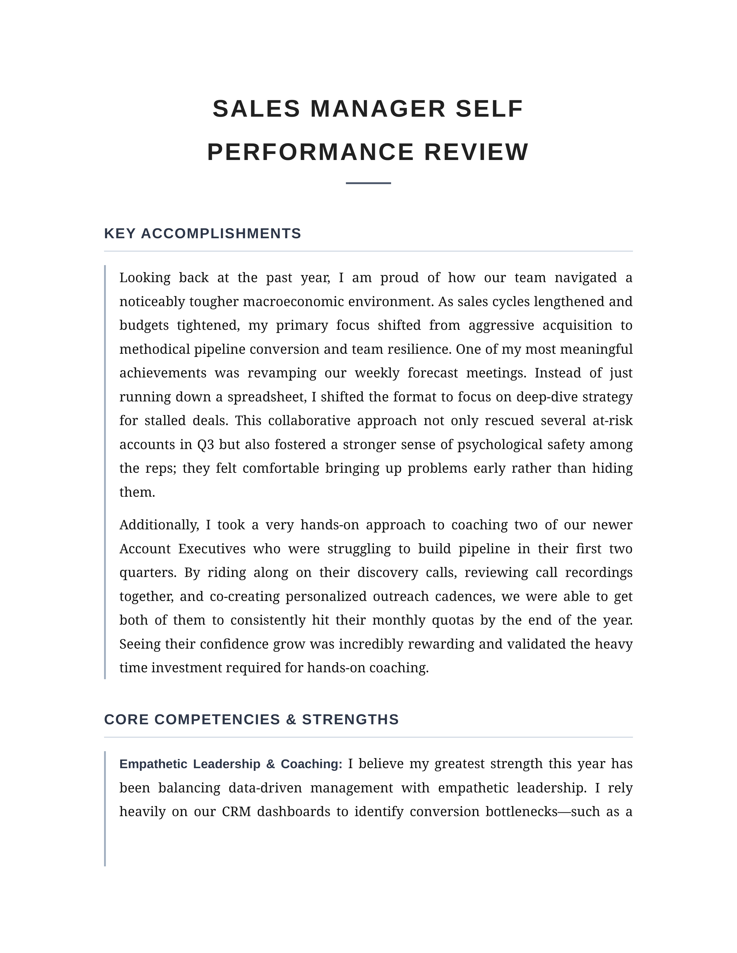 Sales Manager Self Performance Review — page 1