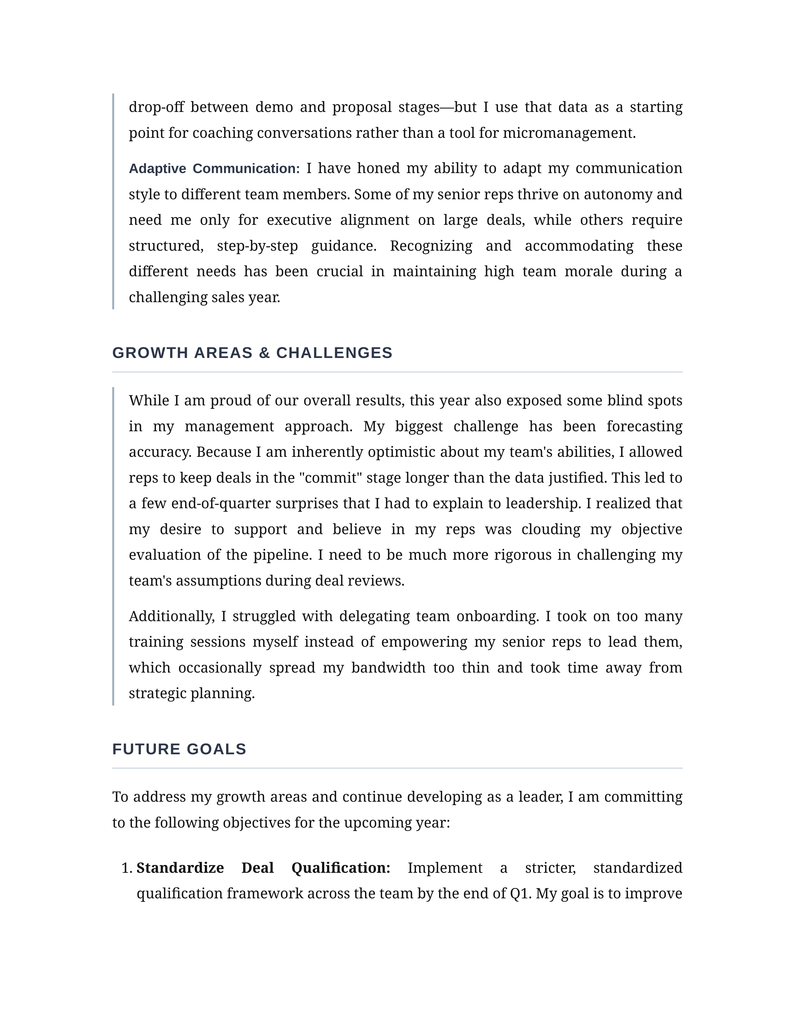 Sales Manager Self Performance Review — page 2