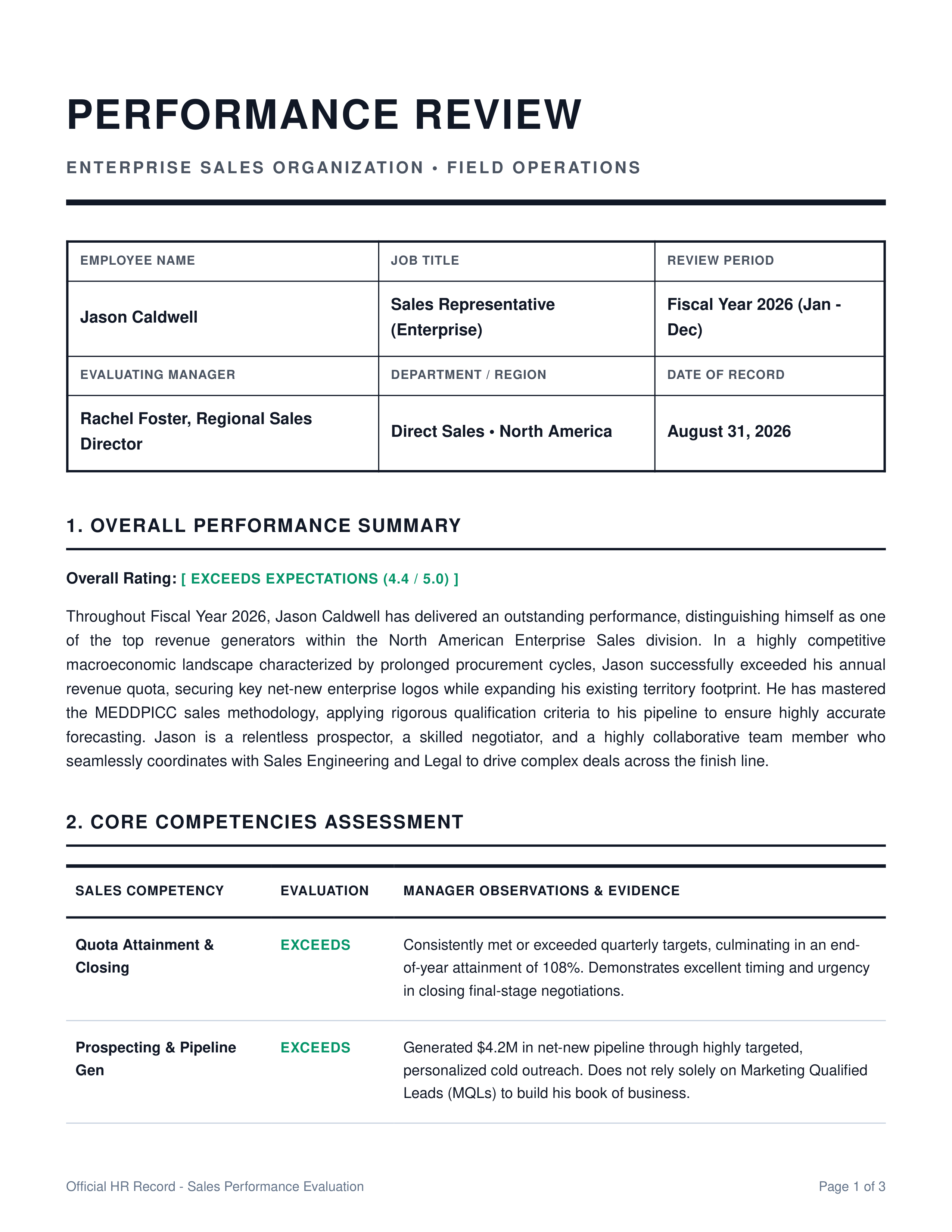 Sales Representative Performance Review — page 1