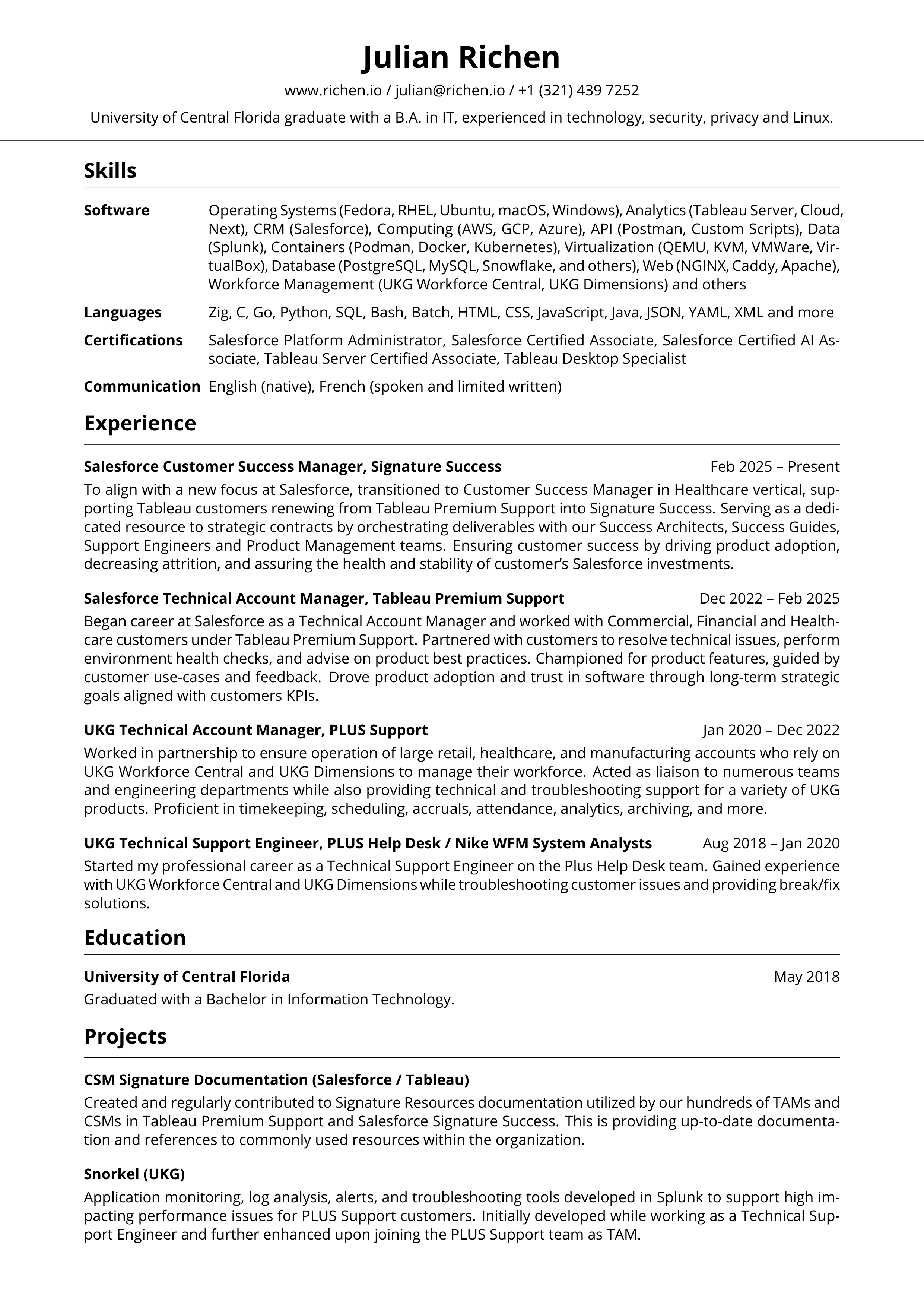 Salesforce Customer Success Manager Resume — page 1